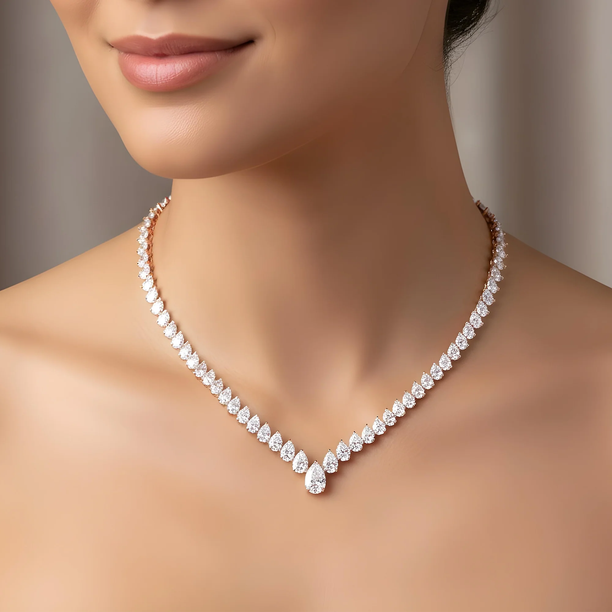 14K White Gold Graduated Pear Cut Diamond Necklace 45.79ct - Image 8
