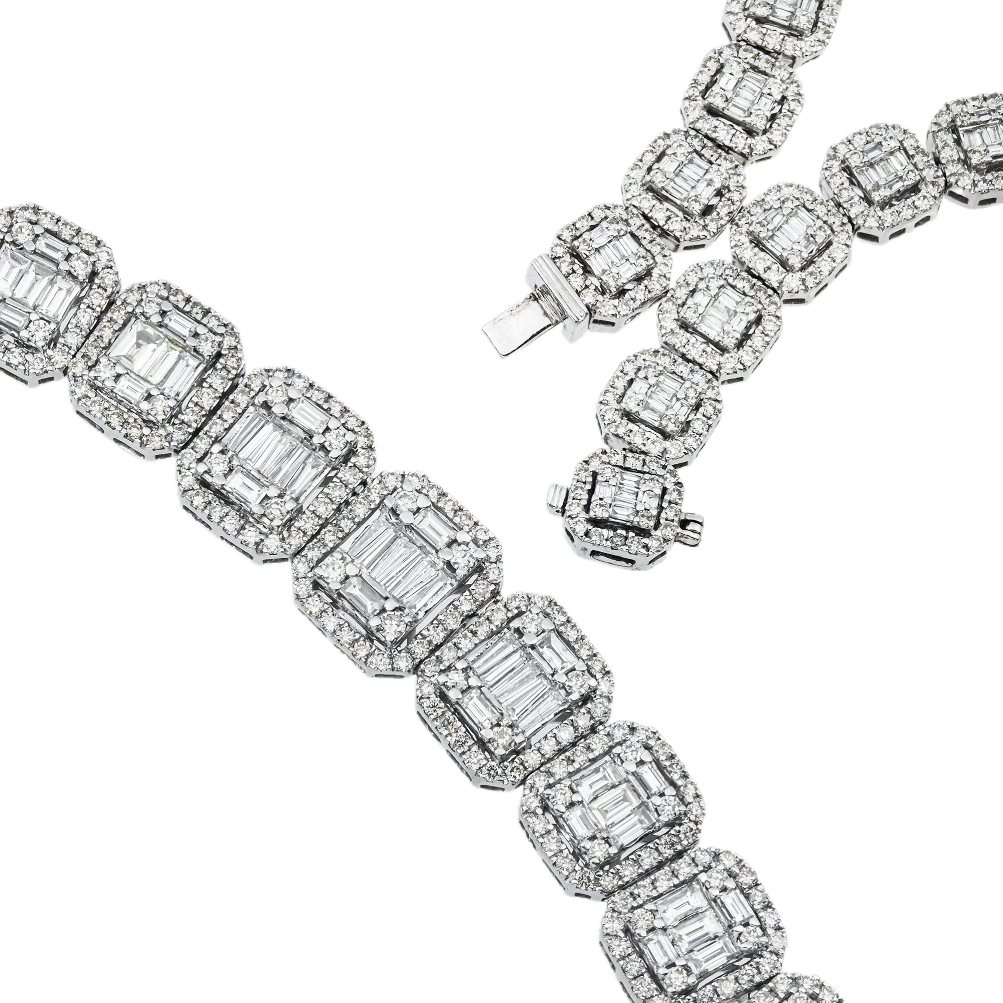 14K White Gold Graduated Round & Baguette Cut Diamond Tennis Chain 25.10ct - Image 4