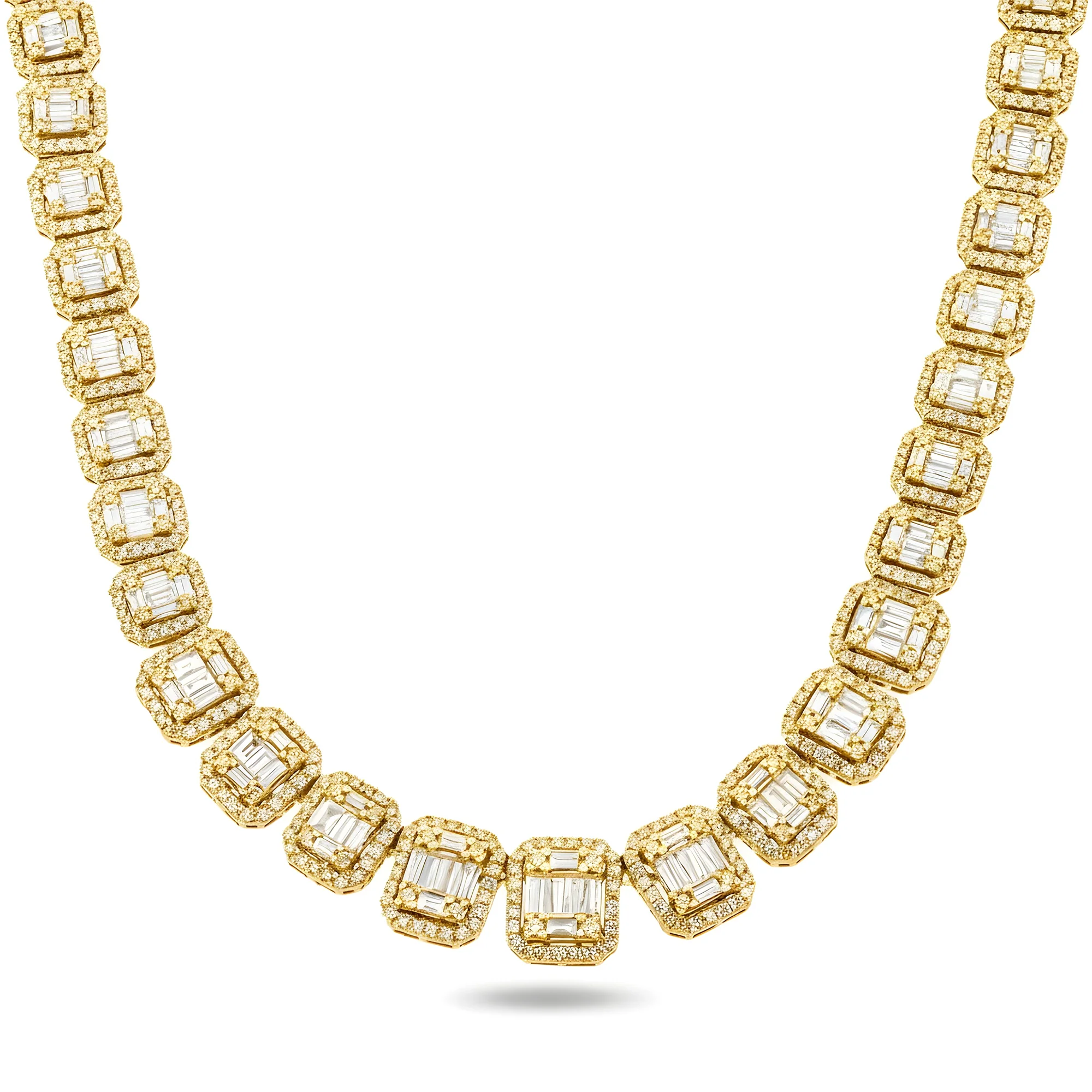 14K White Gold Graduated Round & Baguette Cut Diamond Tennis Chain 25.10ct - Image 5
