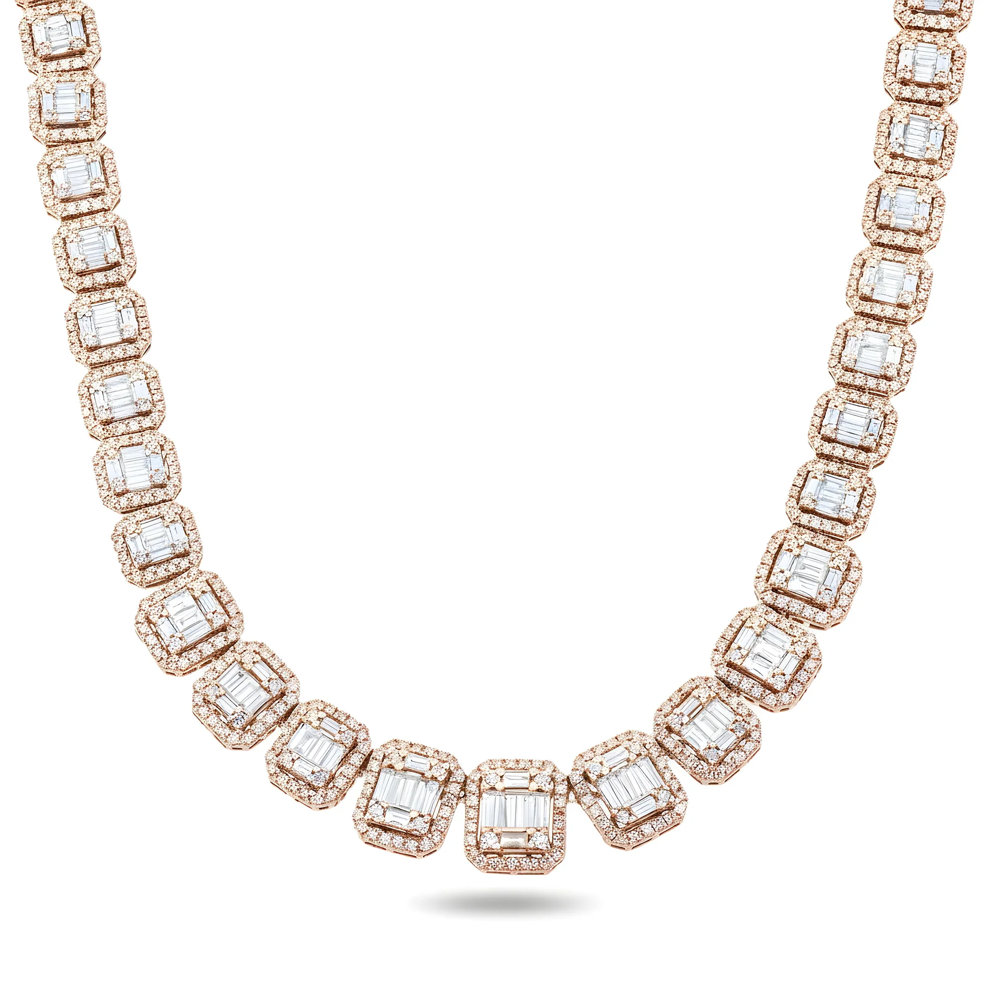 14K White Gold Graduated Round & Baguette Cut Diamond Tennis Chain 25.10ct - Image 7