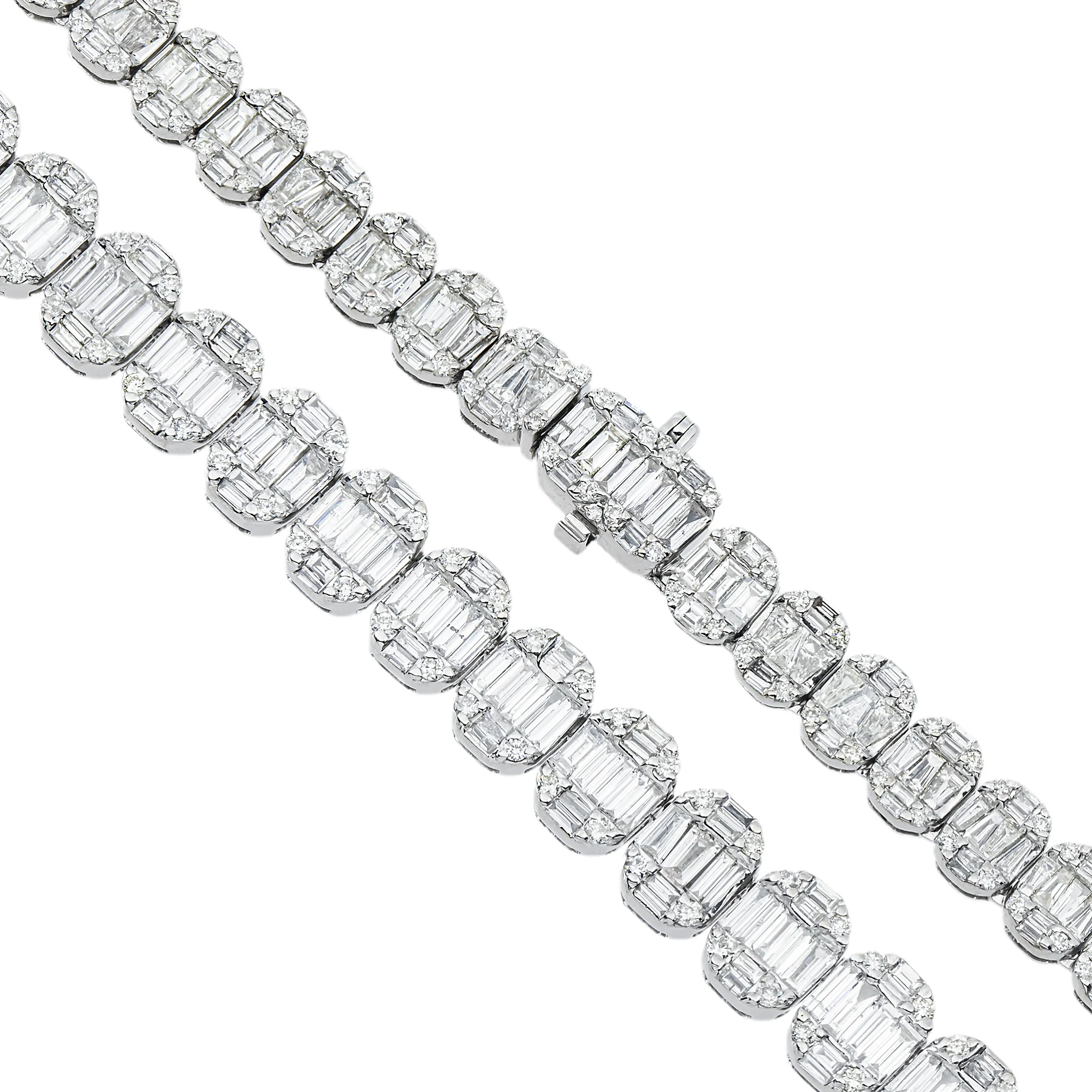 14K White Gold Round & Baguette Cut Diamond Tennis Chain 25.48ct - Image 4