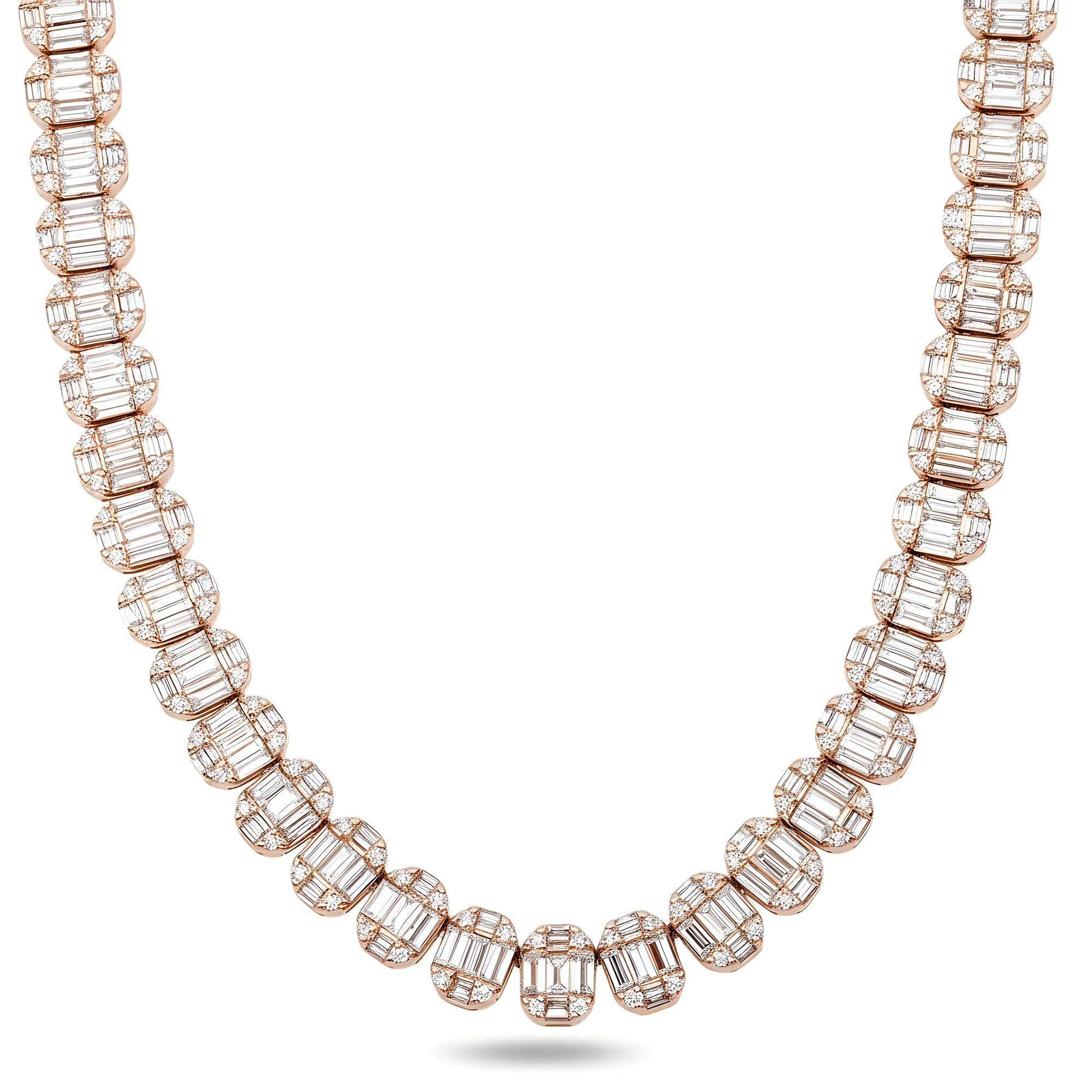 14K White Gold Round & Baguette Cut Diamond Tennis Chain 25.48ct - Image 7