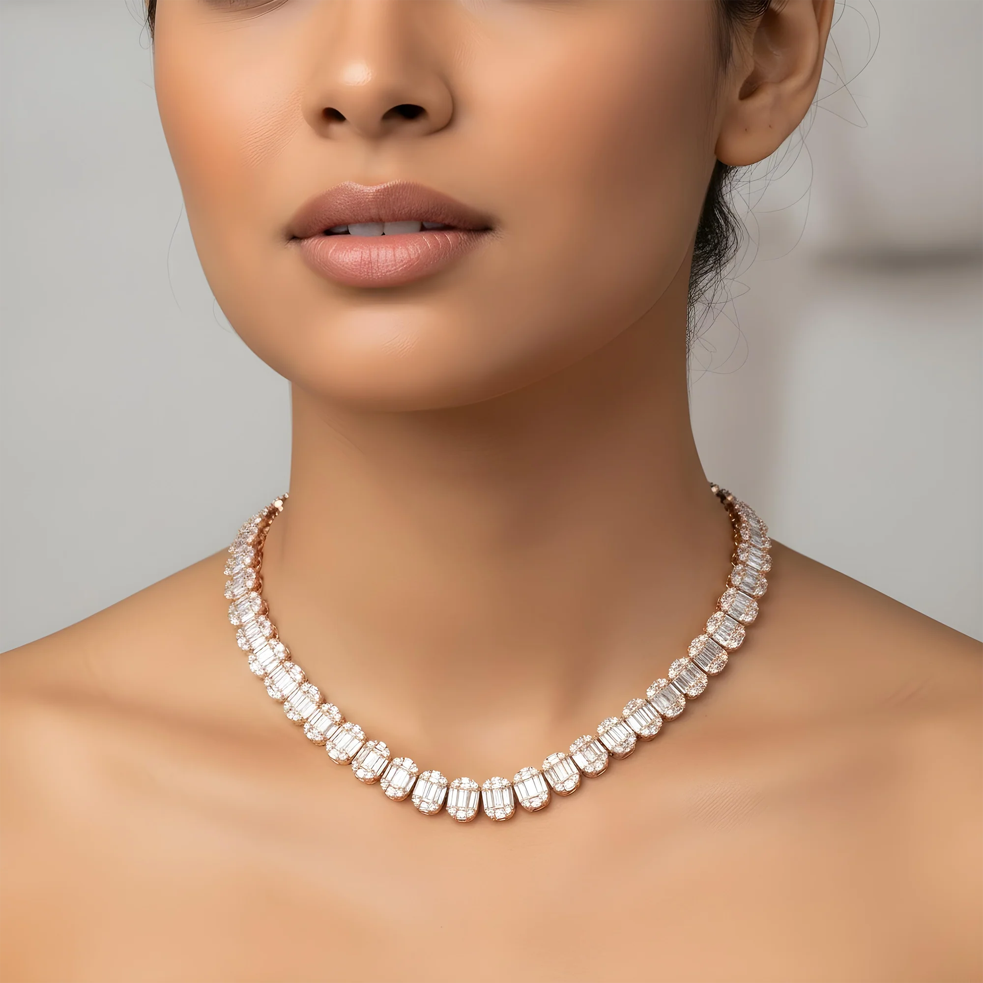 14K White Gold Round & Baguette Cut Diamond Tennis Chain 25.48ct - Image 8