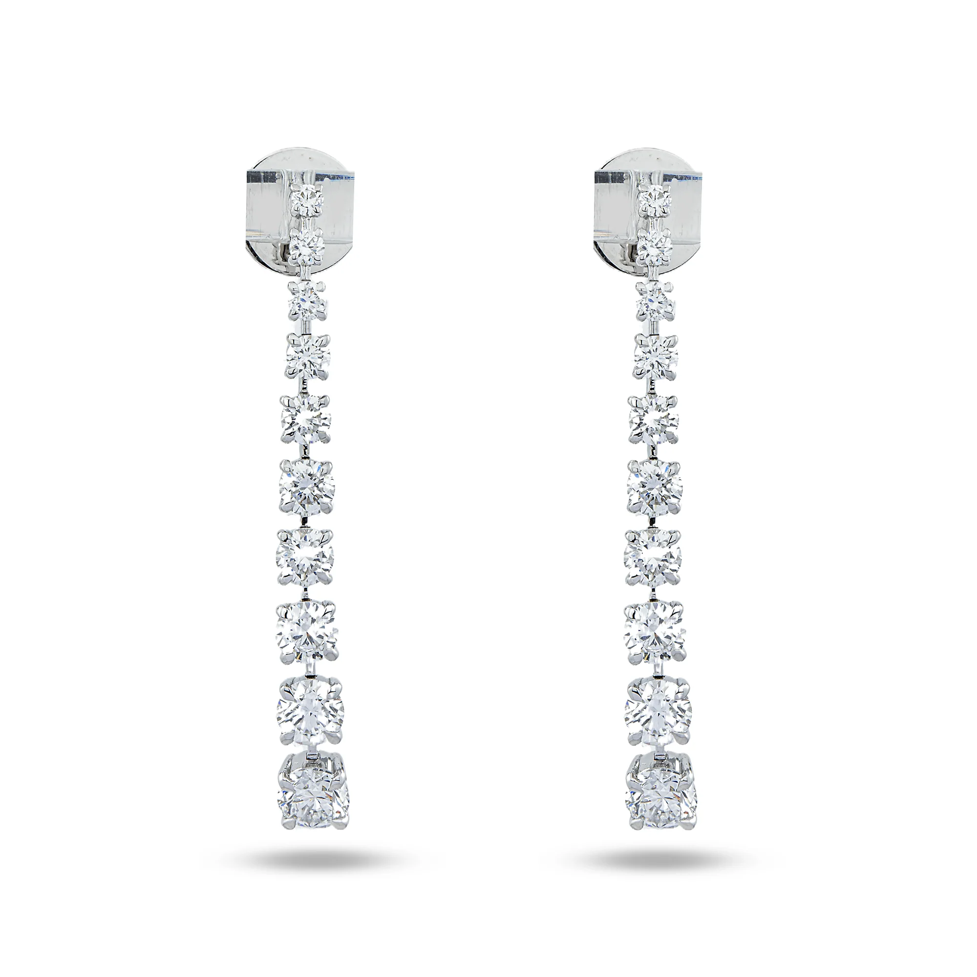 14K White Gold Graduated Round Diamond Drop Earrings 4.27ctw