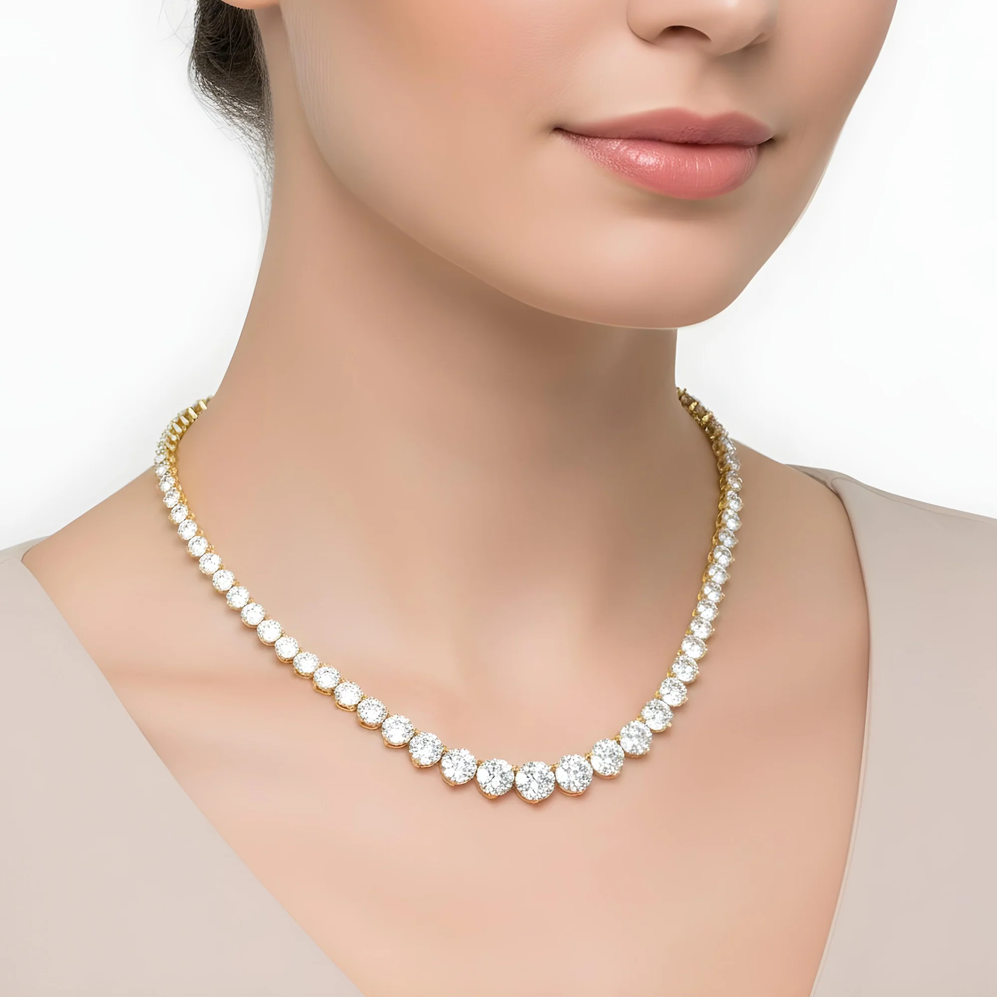 14K White Gold Graduated Round Diamond Tennis Chain 22.96ct - Image 6