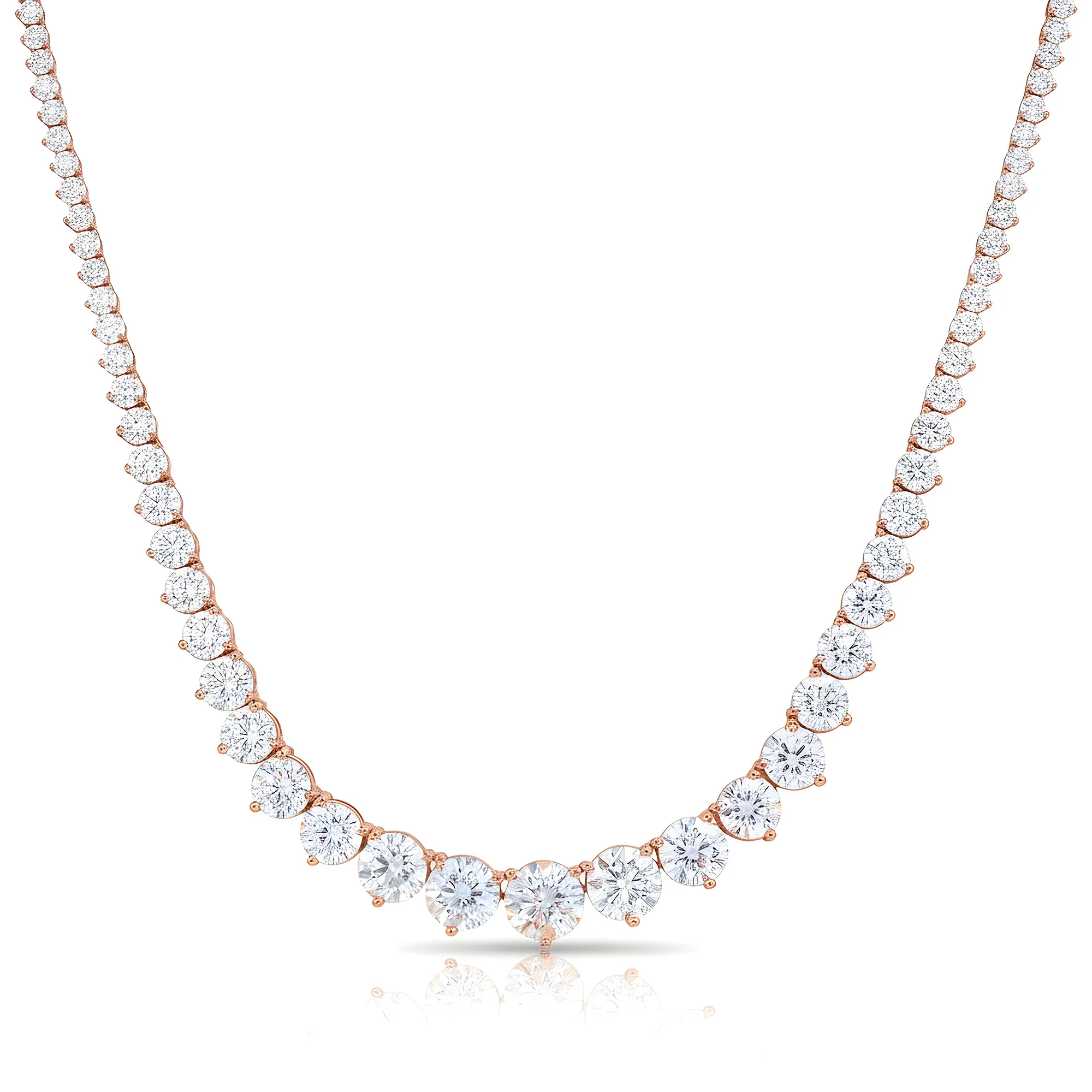 14K White Gold Graduated Round Diamond Tennis Chain 22.96ct - Image 7