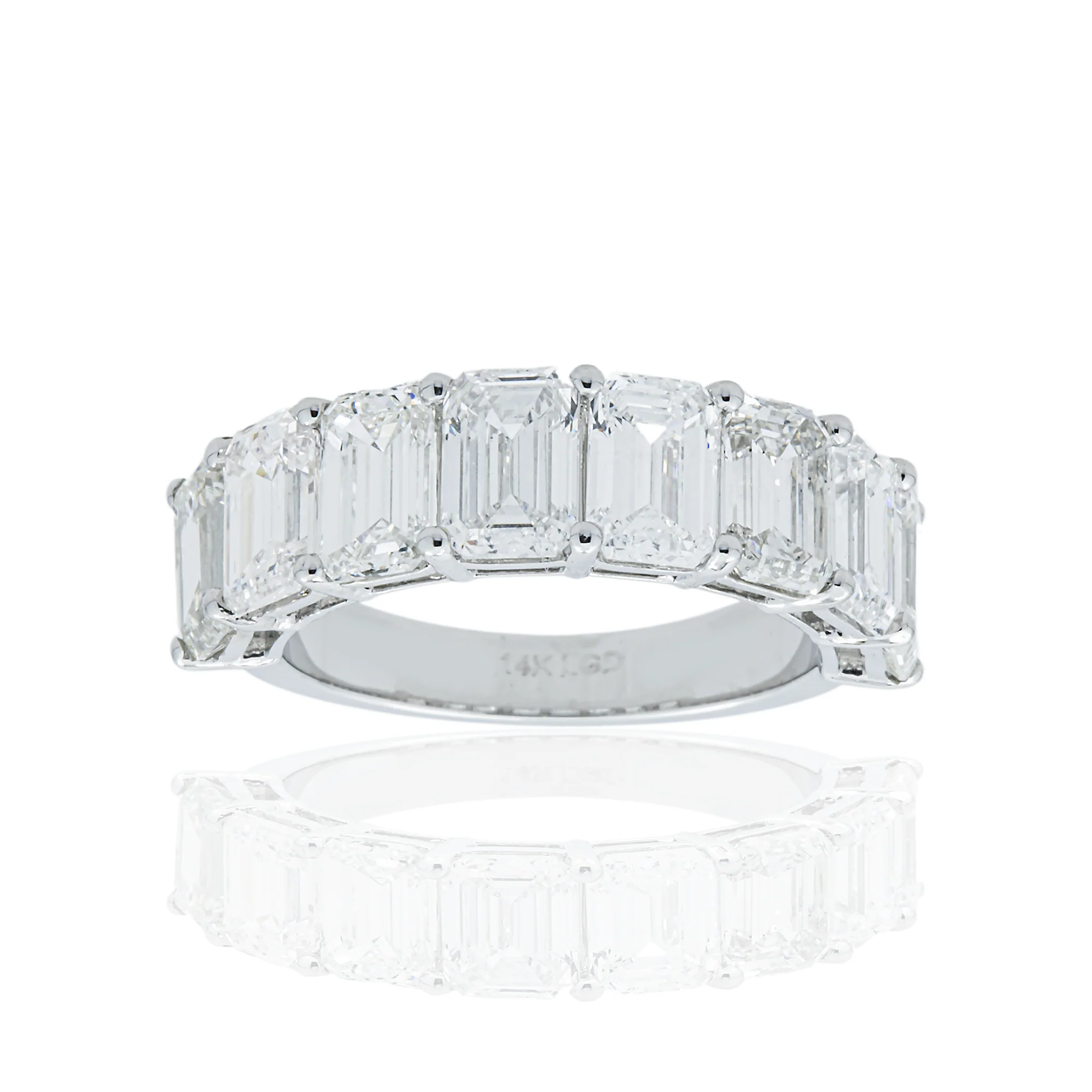 14K White Gold Half Eternity Emerald Cut Diamond Ring 5.92ct