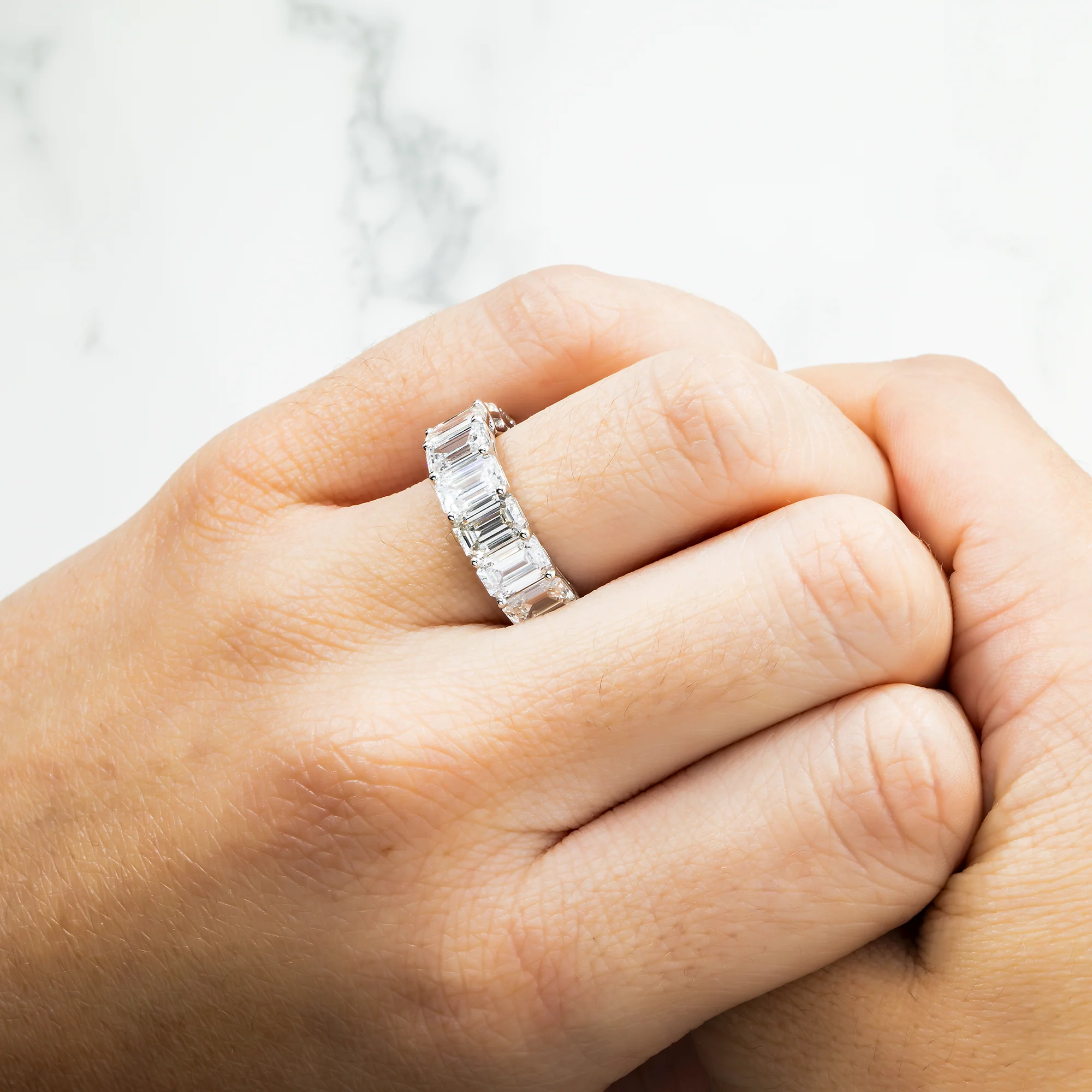 14K White Gold Half Eternity Emerald Cut Diamond Ring 5.92ct - Image 2