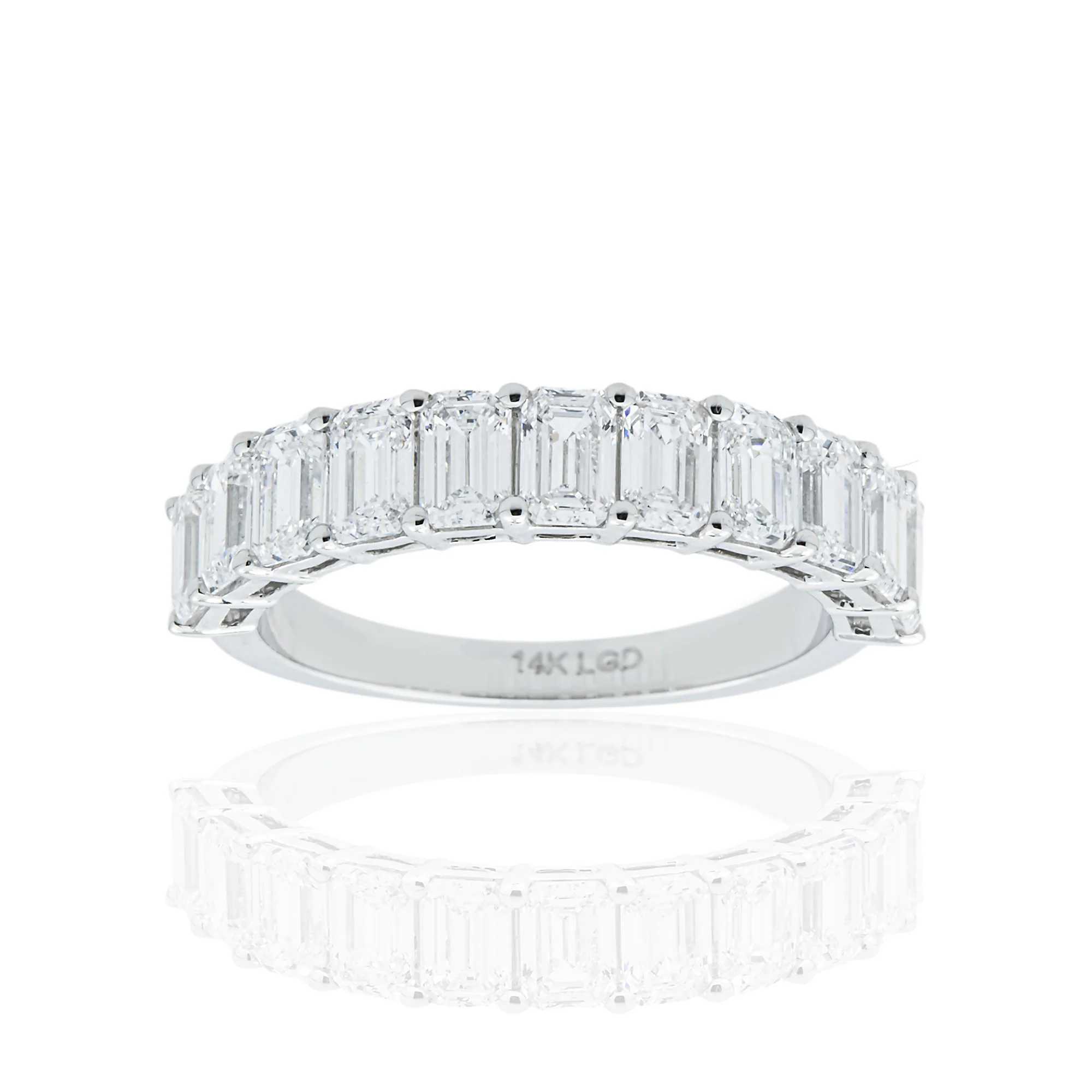 14K White Gold Half-Eternity Emerald Diamond Ring 2.13ct
