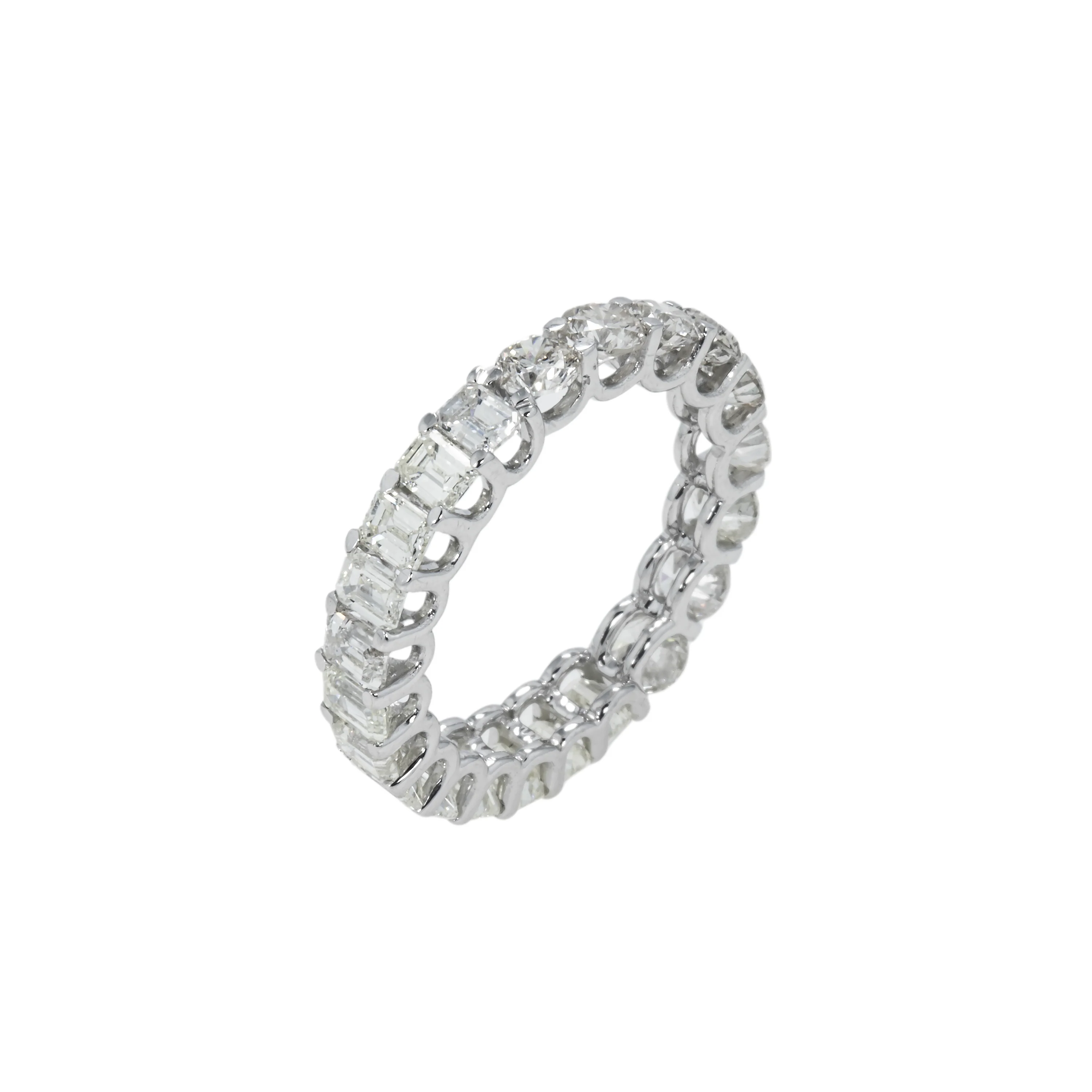 14K White Gold Half Round Half Emerald Cut Diamond Eternity Ring 3.27ct - Image 3
