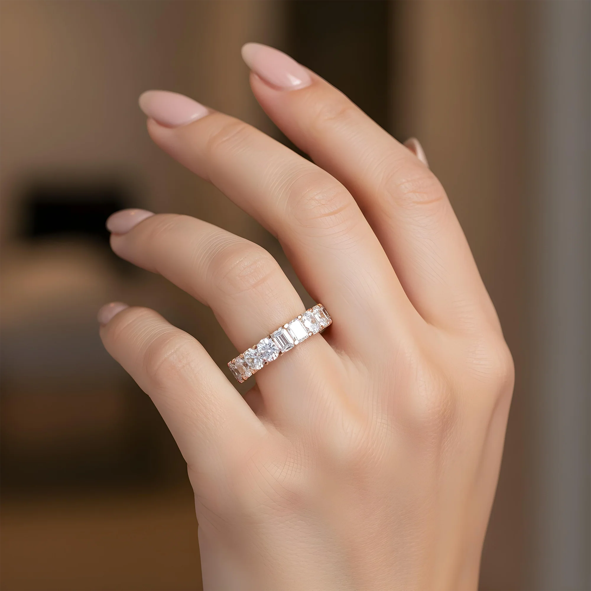 14K White Gold Half Round Half Emerald Cut Diamond Eternity Ring 3.27ct - Image 9