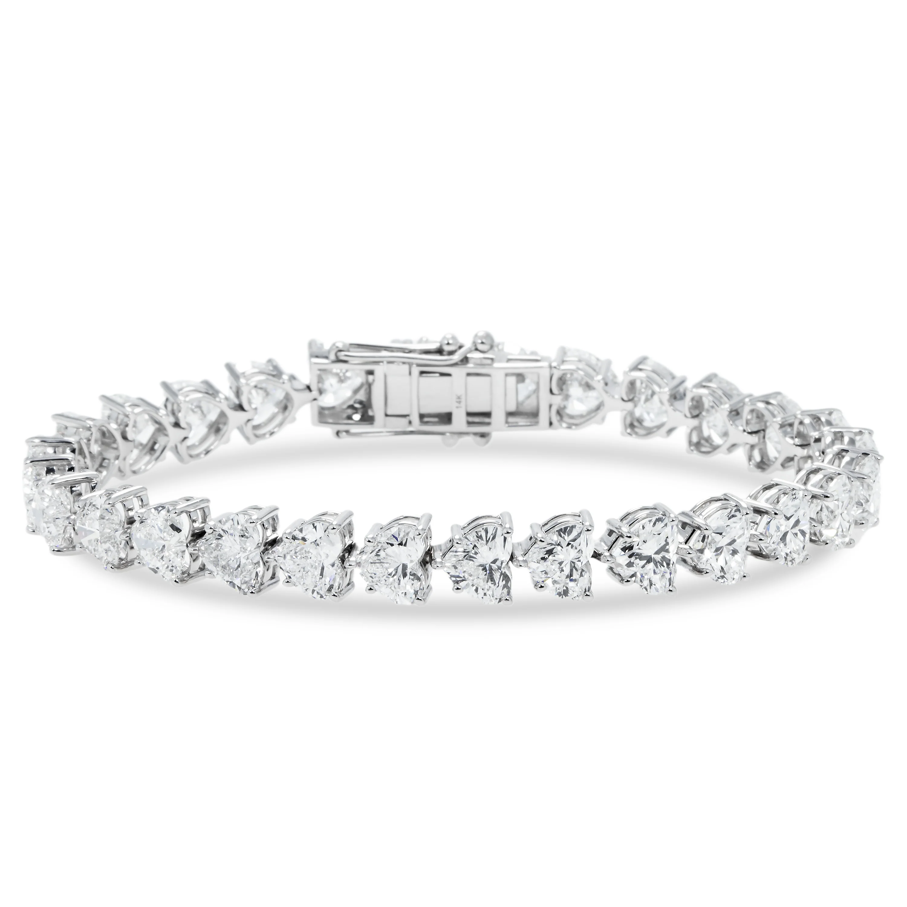 14K White Gold Heart Cut Diamond Bracelet 29.17ct