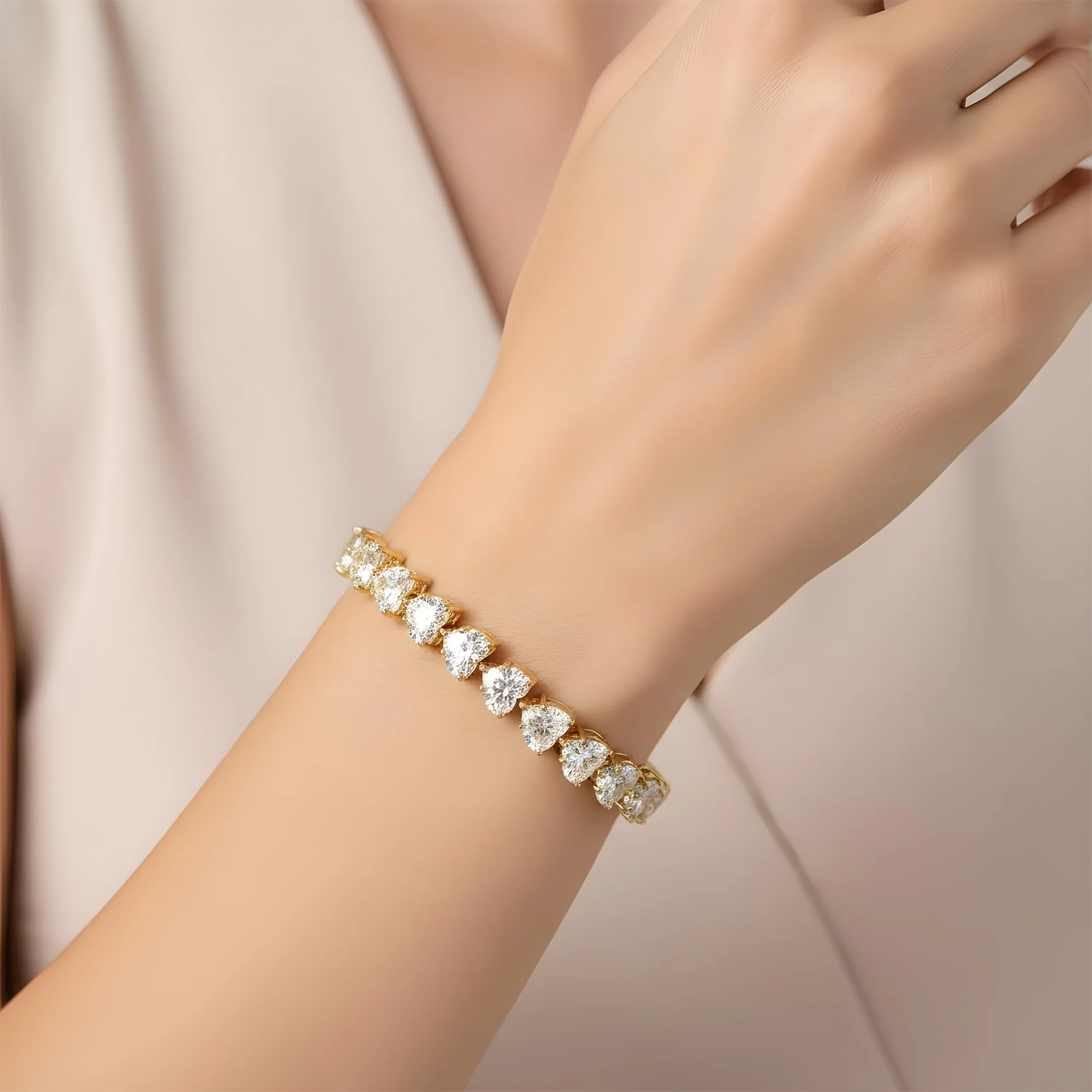 14K White Gold Heart Cut Diamond Bracelet 29.17ct - Image 5