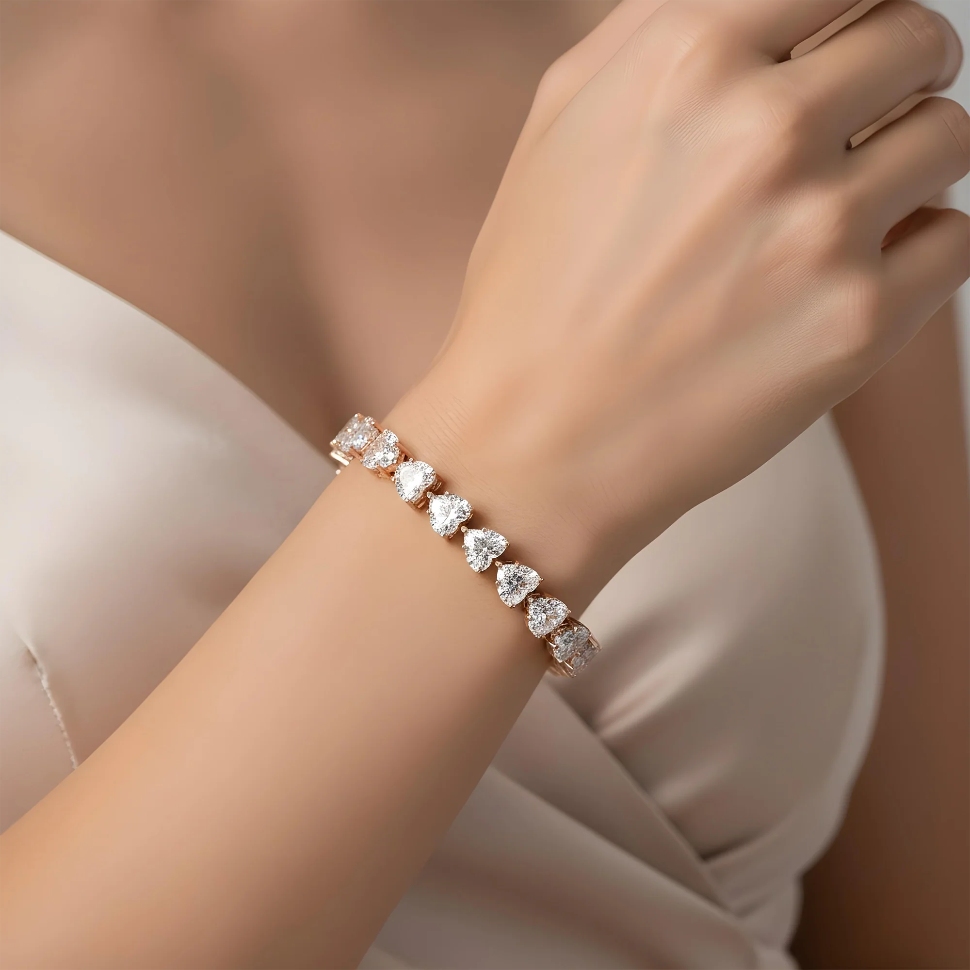 14K White Gold Heart Cut Diamond Bracelet 29.17ct - Image 7