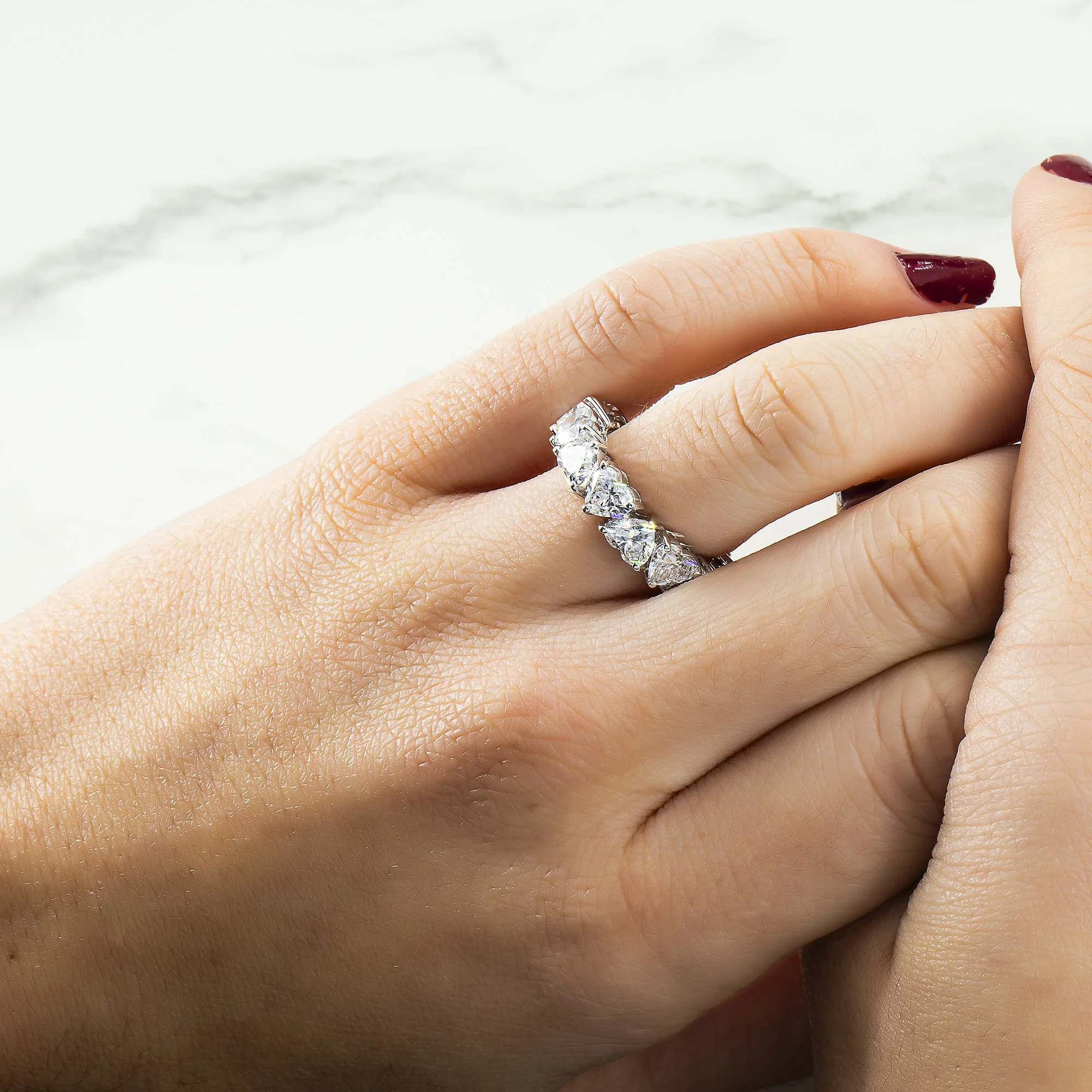 14K White Gold Heart Cut Diamond Eternity Ring 7.18ct (size 6-8) - Image 2