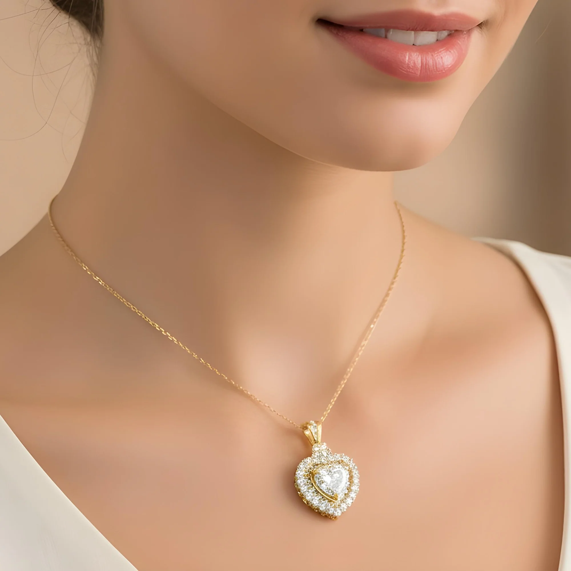 14K White Gold Heart Cut Diamond Pendant & Chain necklace 4.76 - Image 5