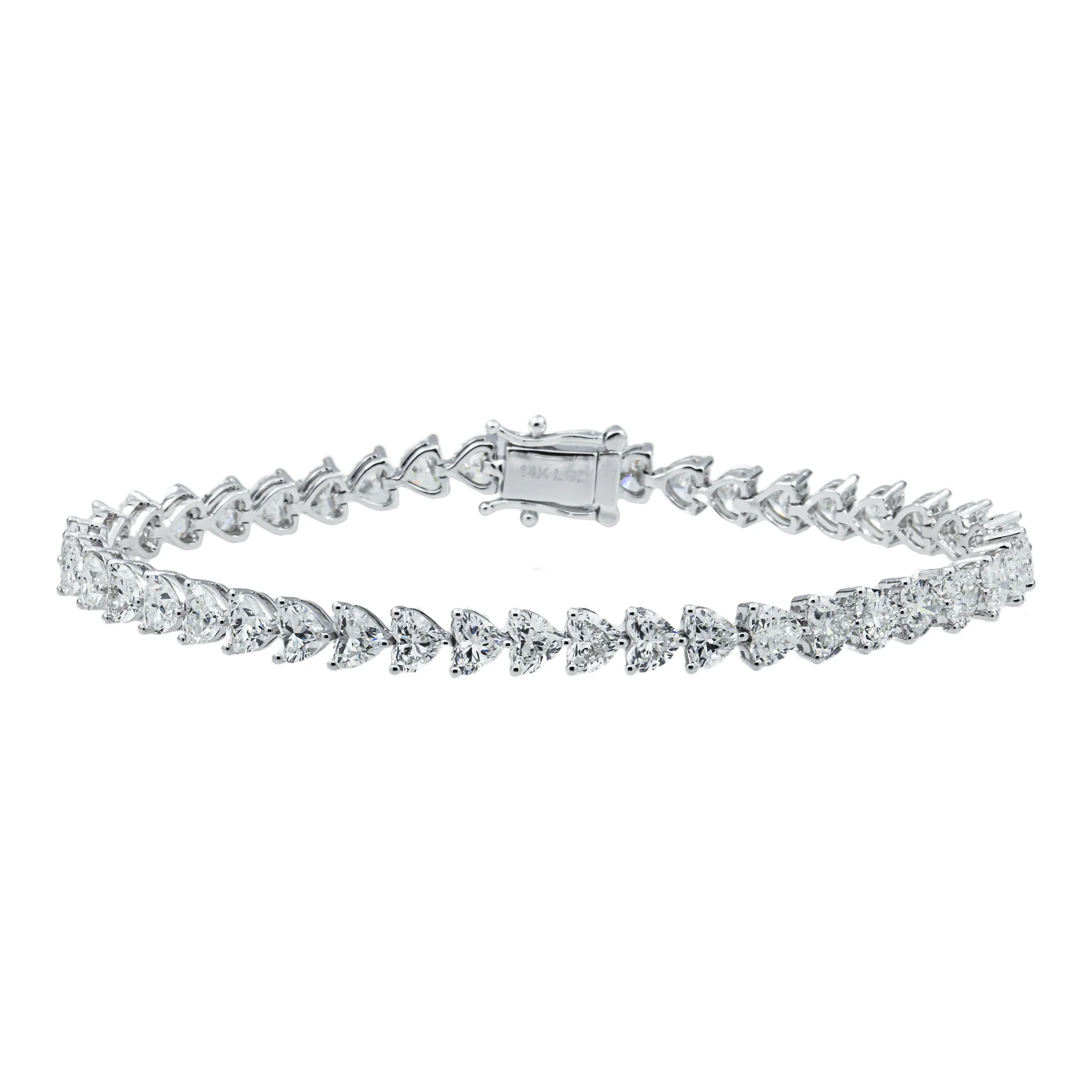 14K White Gold Heart Cut Diamond Tennis Bracelet 11.41ct