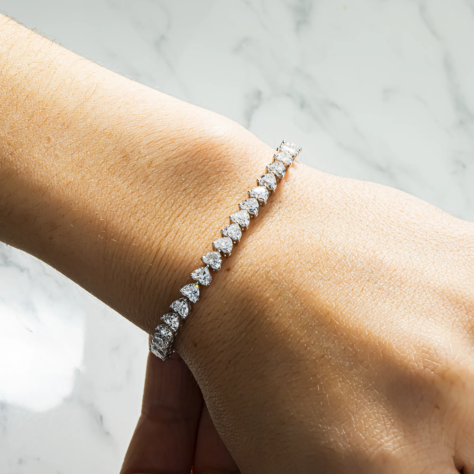 14K White Gold Heart Cut Diamond Tennis Bracelet 11.41ct - Image 2