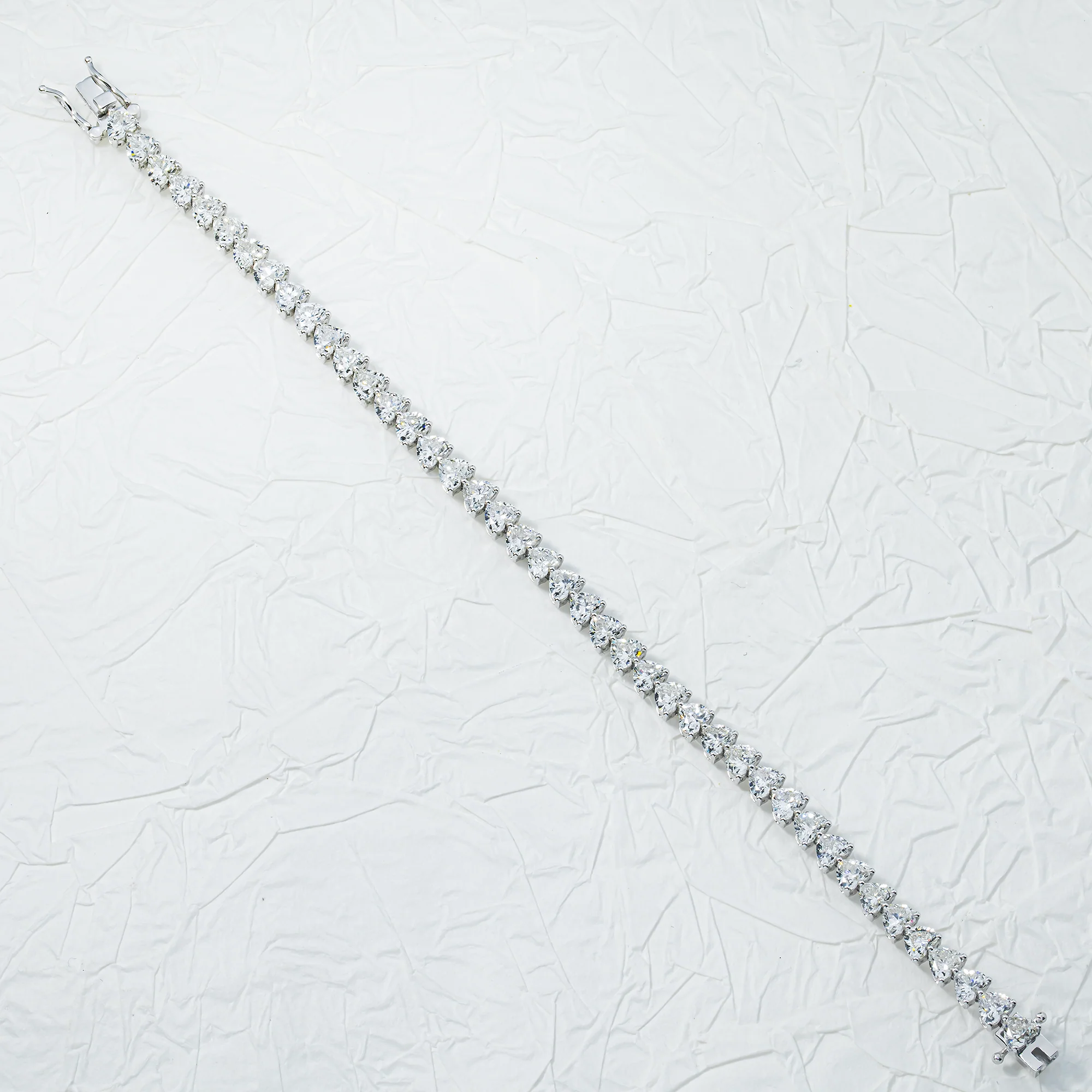 14K White Gold Heart Cut Diamond Tennis Bracelet 11.41ct - Image 3