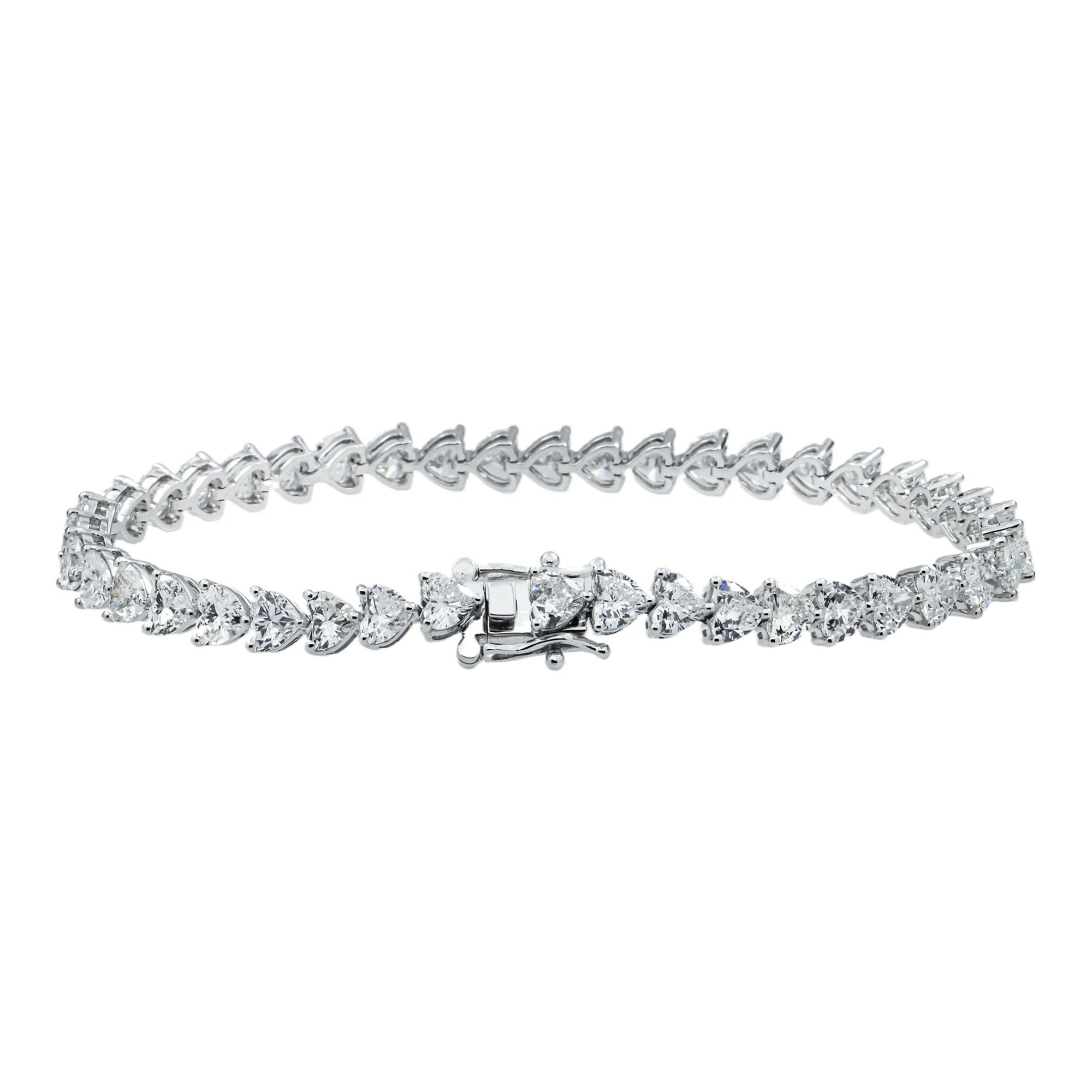 14K White Gold Heart Cut Diamond Tennis Bracelet 11.41ct - Image 4