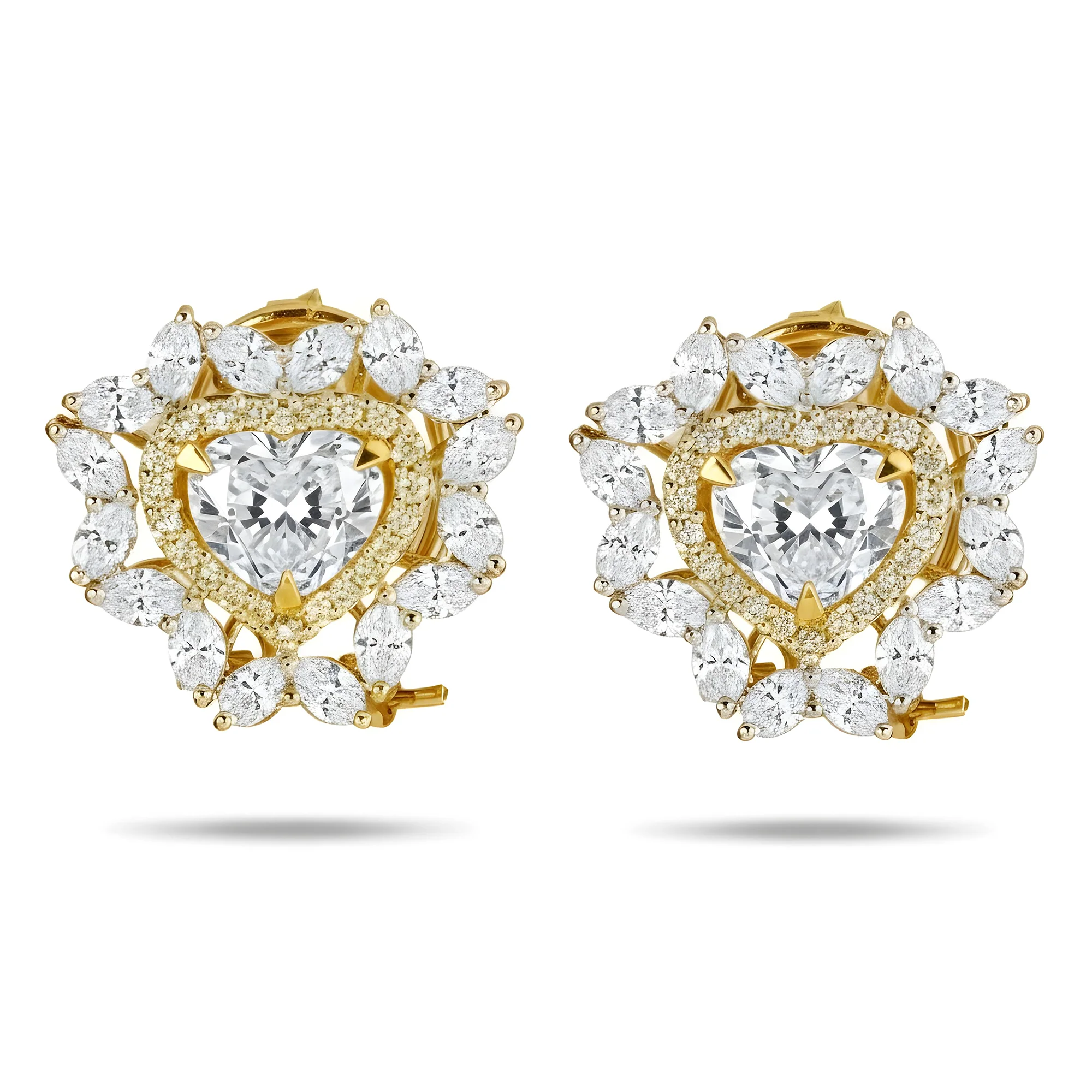 14K White Gold Heart Cut Canary Yellow Diamond Stud Earrings 5.30ctw - Image 4
