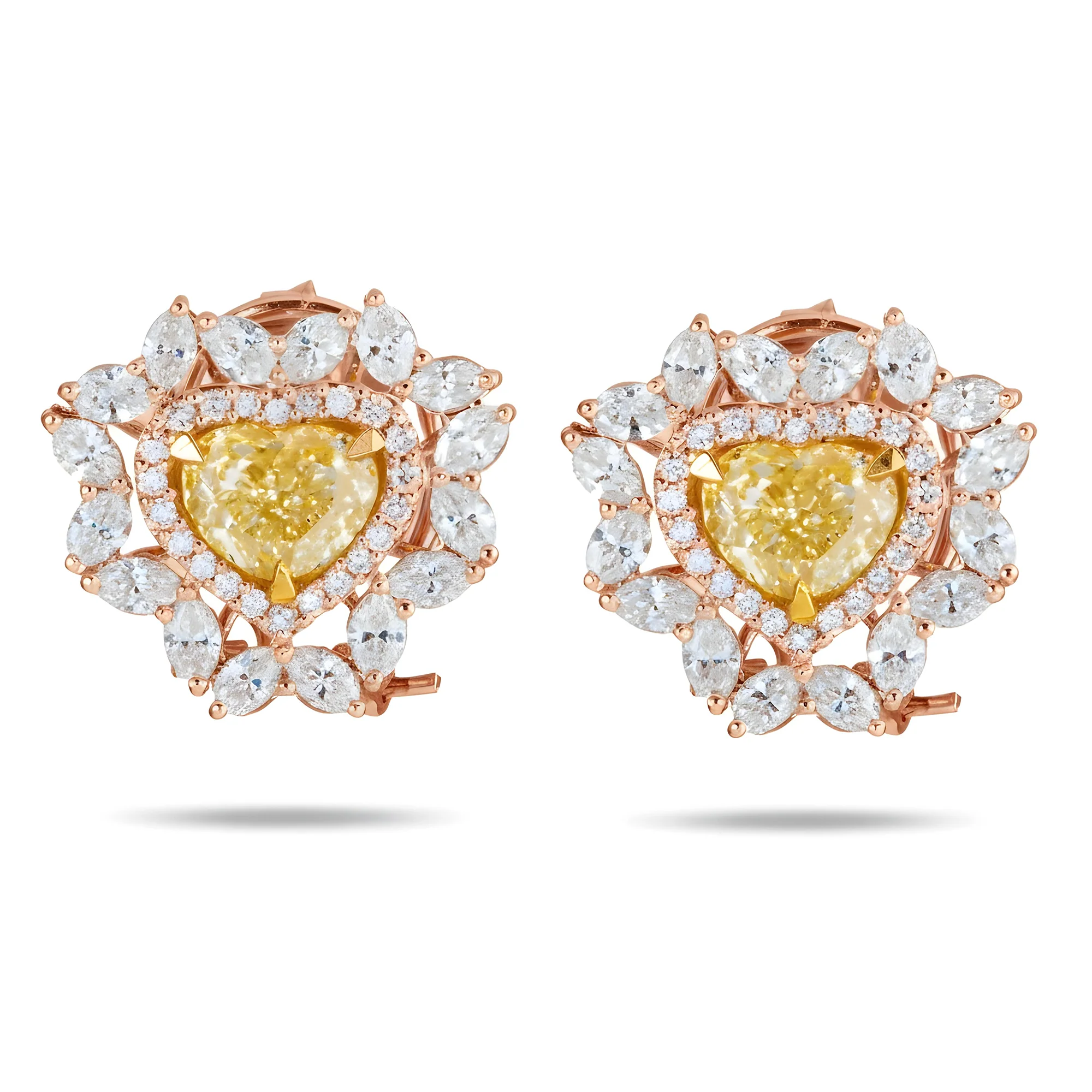 14K White Gold Heart Cut Canary Yellow Diamond Stud Earrings 5.30ctw - Image 6
