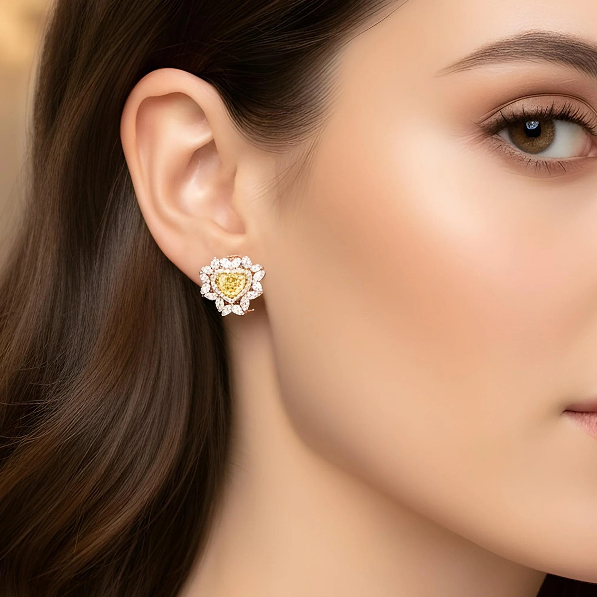 14K White Gold Heart Cut Canary Yellow Diamond Stud Earrings 5.30ctw - Image 7