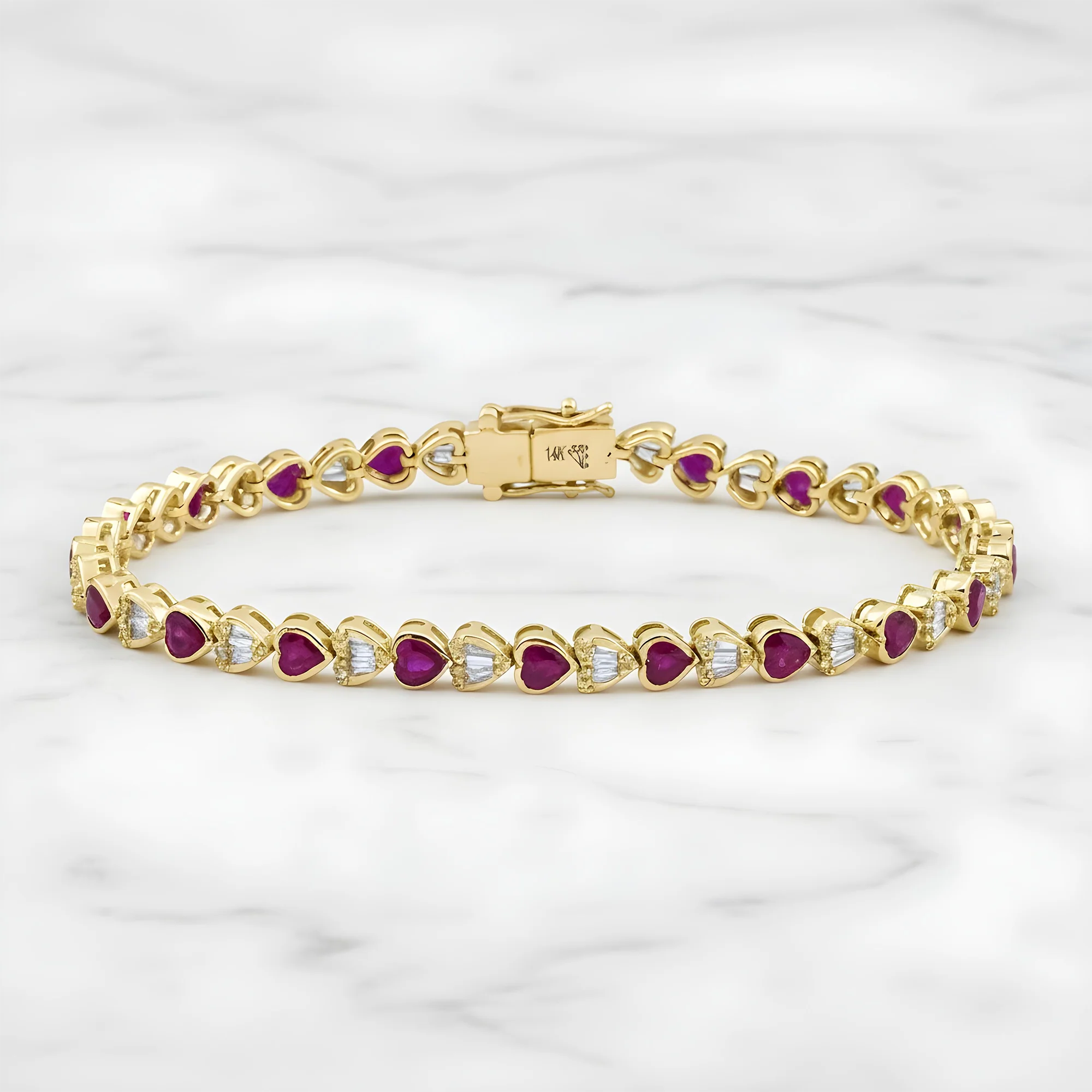 14K White Gold Heart Cut Ruby & Diamond Tennis Bracelet 7.31ct - Image 5