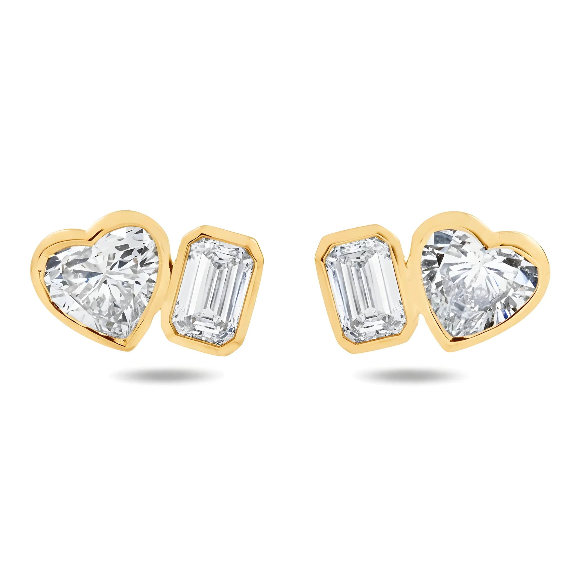 14K White Gold Heart & Emerald Cut Diamond Stud Earrings 3.14ctw - Image 4