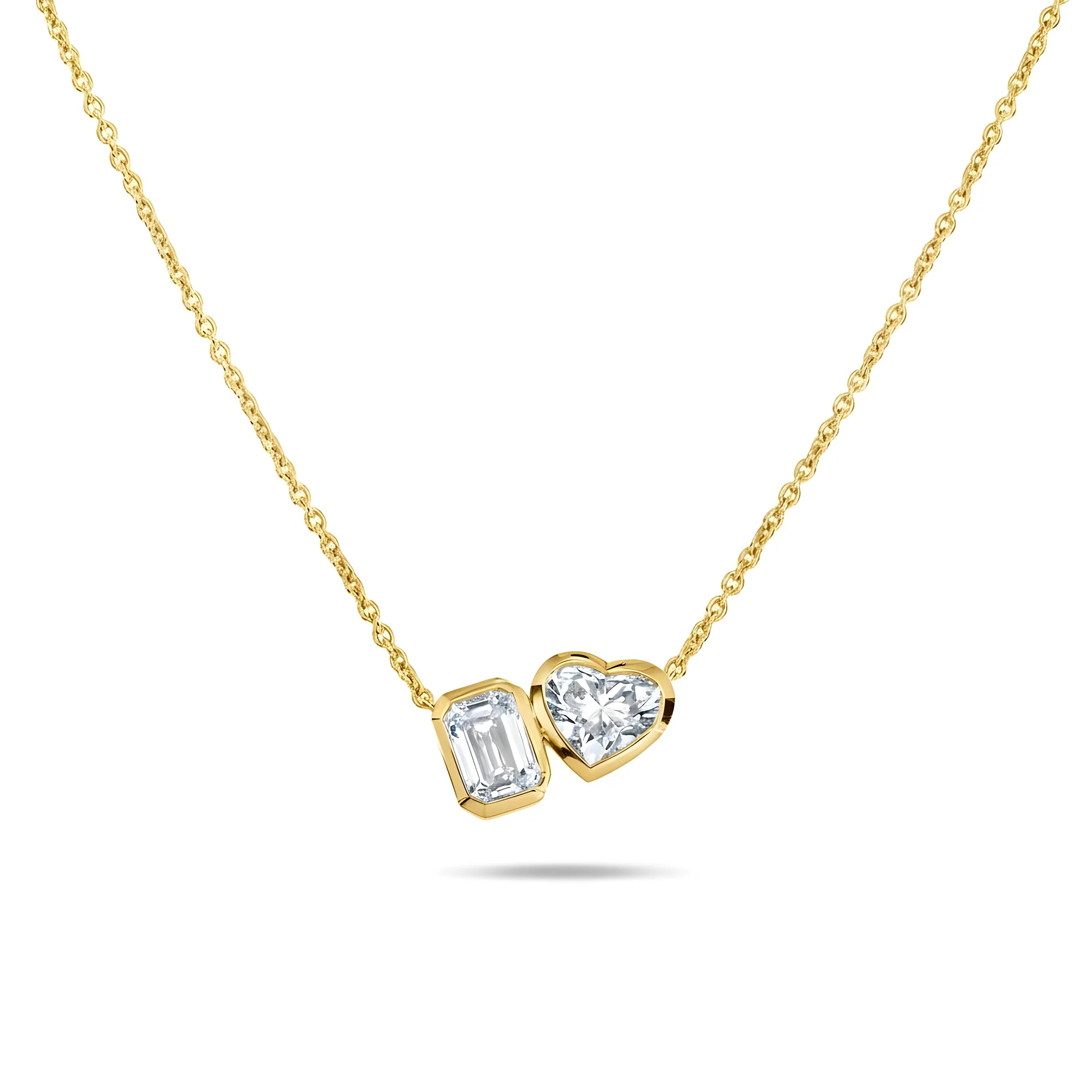 14K White Gold Heart & Emerald Cut Double Diamond Necklace 3.58ctw - Image 5