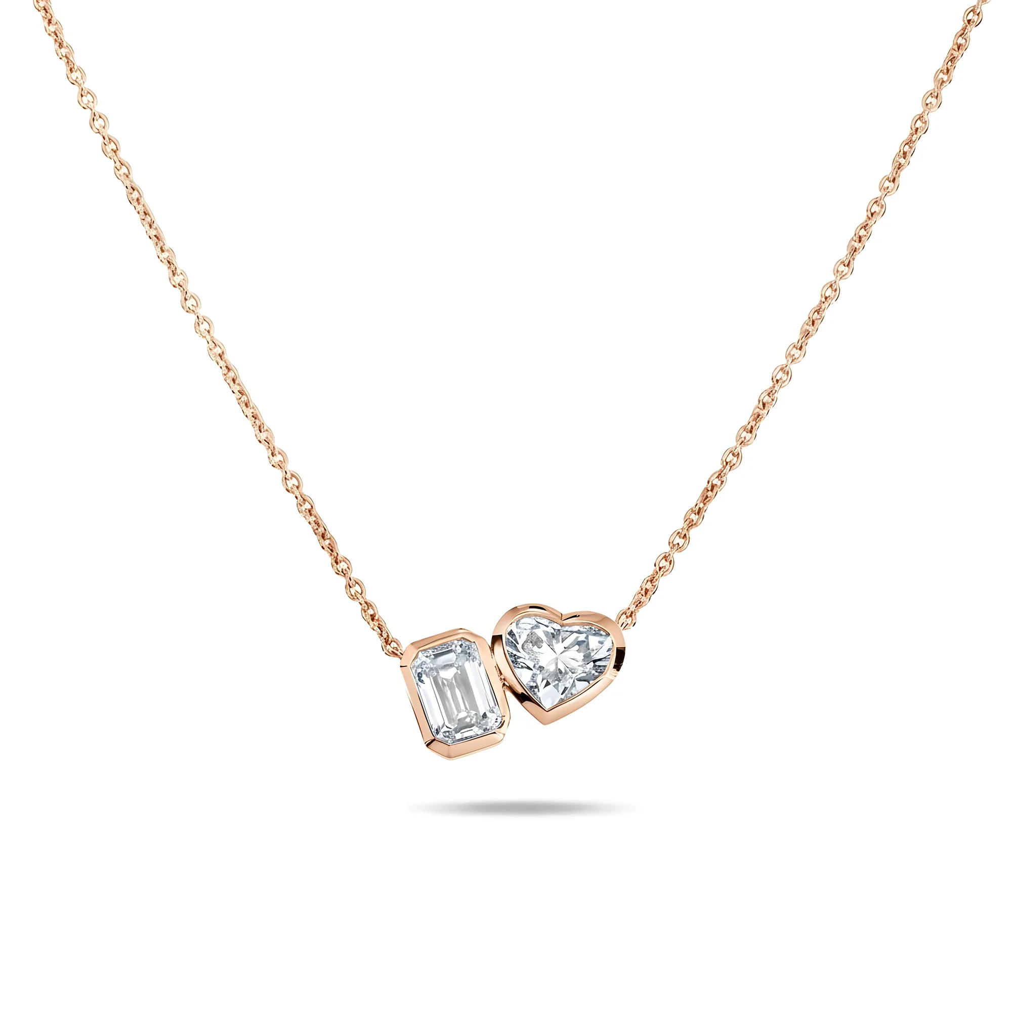 14K White Gold Heart & Emerald Cut Double Diamond Necklace 3.58ctw - Image 7