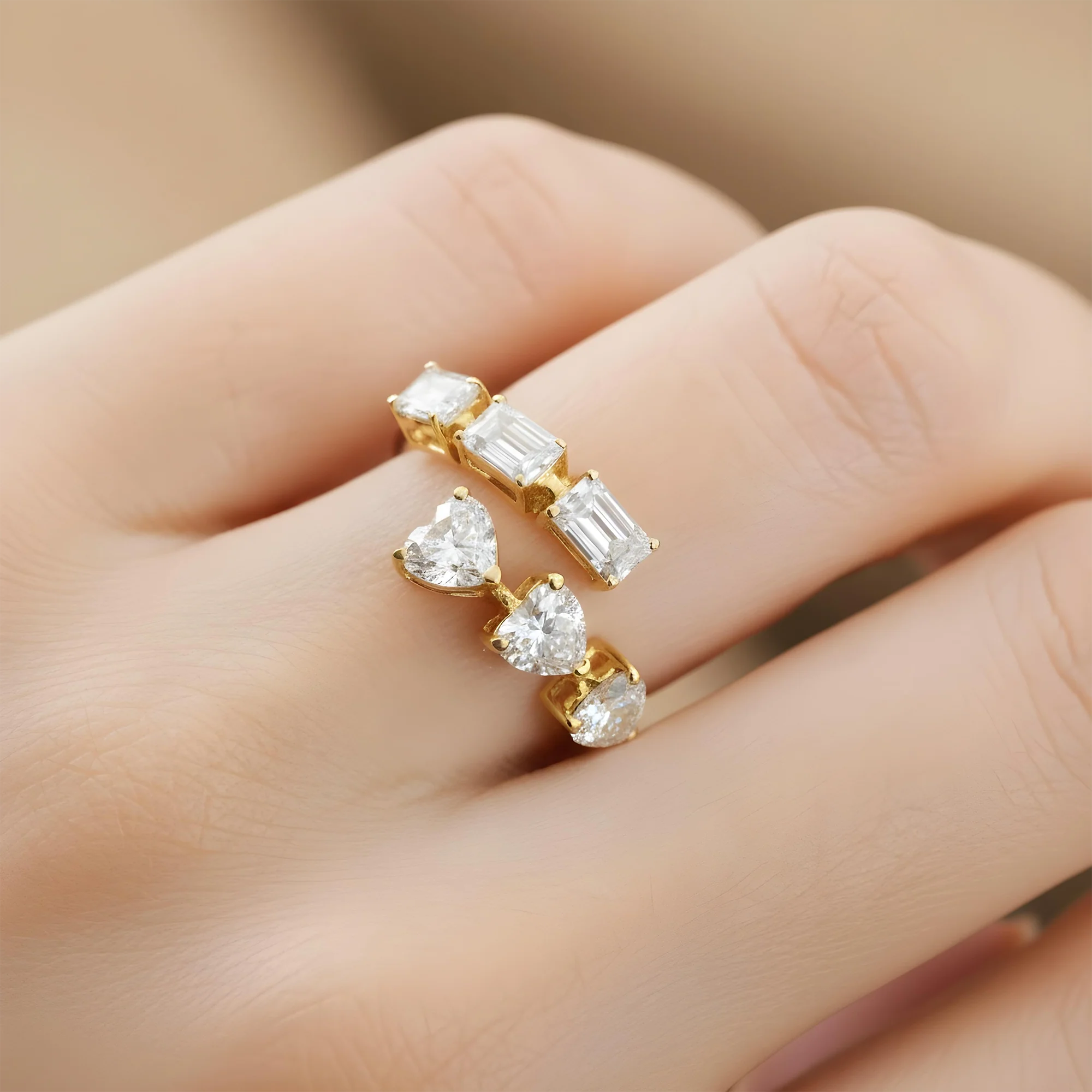 14K White Gold Heart & Emerald Cut Wrap Ring 2.05ct - Image 7
