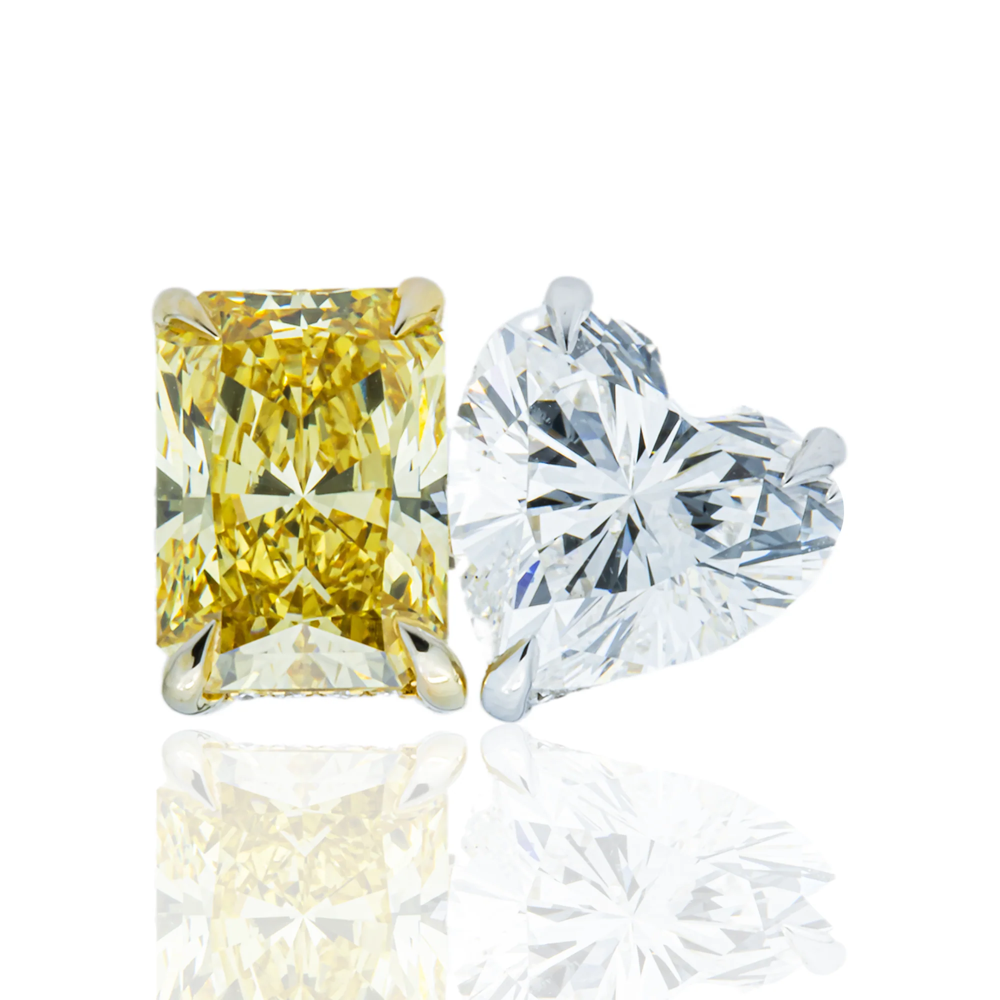 14K White Gold Heart & Fancy Yellow Radiant Diamond Toi Et Moi Ring 4.33ctw