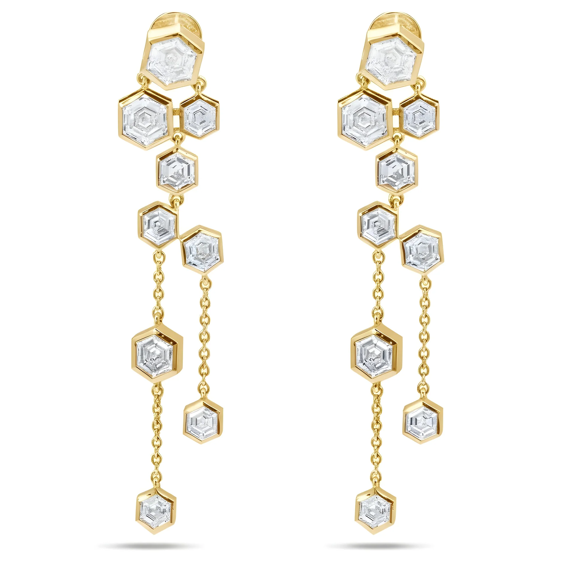 14K White Gold Hexagonal Diamond Geometric Drop Earrings 9.06ctw - Image 4