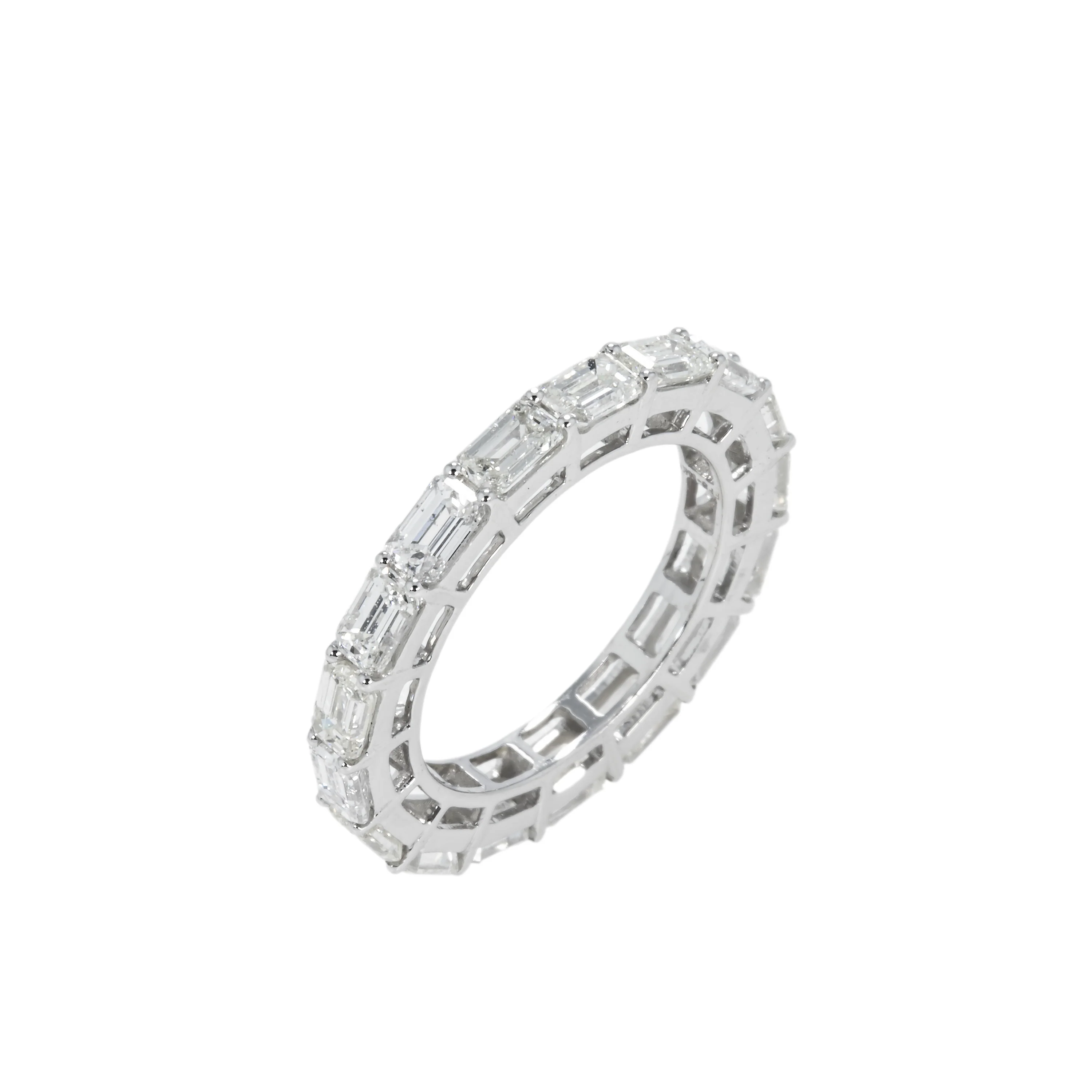 14K White Gold Horizontal Emerald Diamond Eternity Ring 3.03ct (size 5) - Image 3
