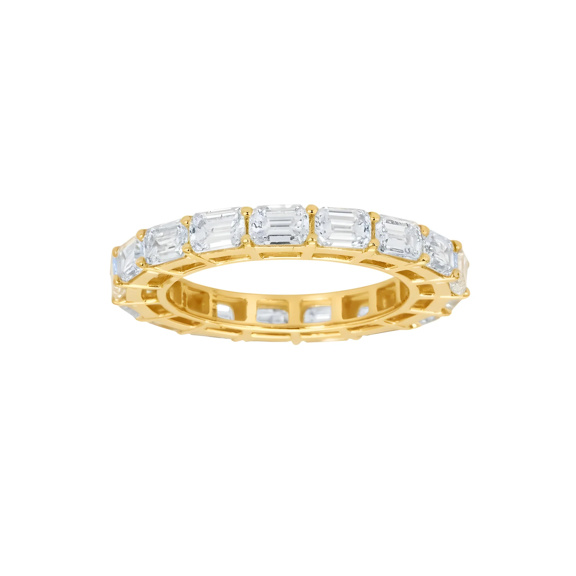 14K White Gold Horizontal Emerald Diamond Eternity Ring 3.03ct (size 5) - Image 4