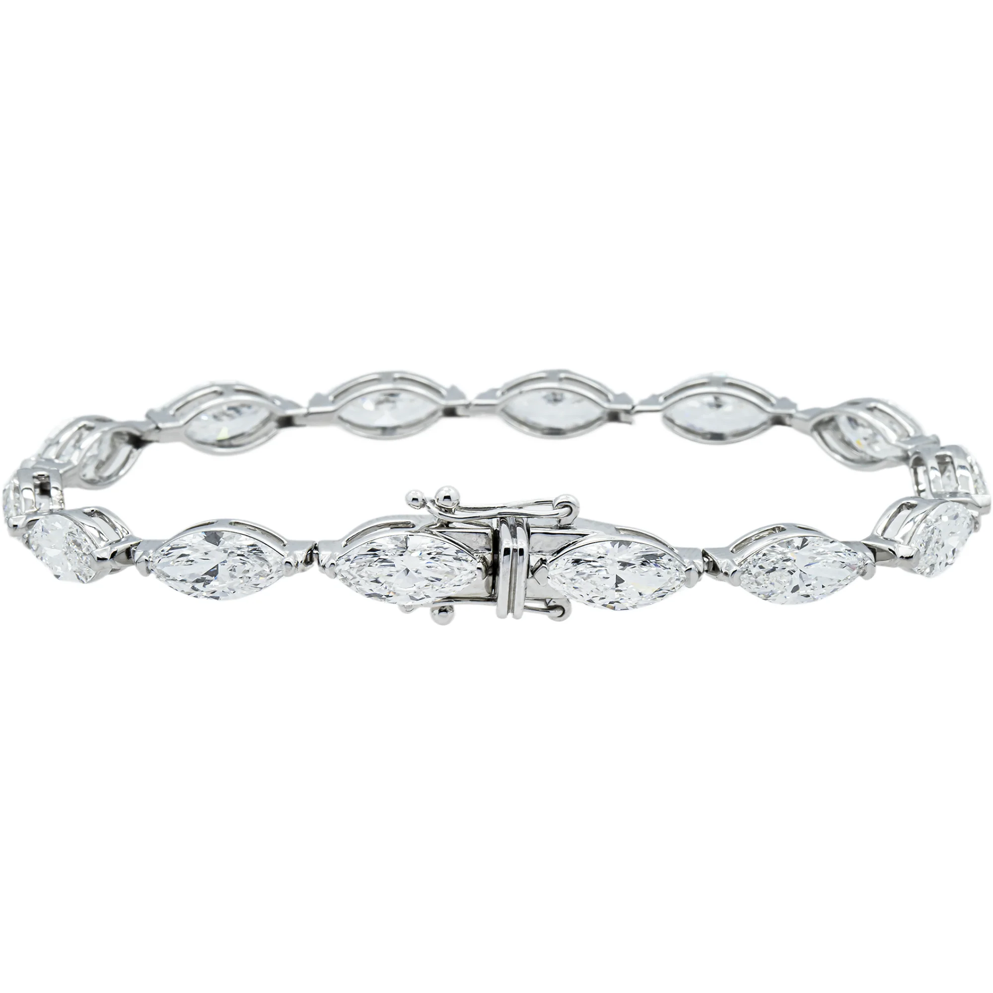 14K White Gold Horizontal Marquise Diamond Bracelet 14.39ct (6"-8") - Image 3