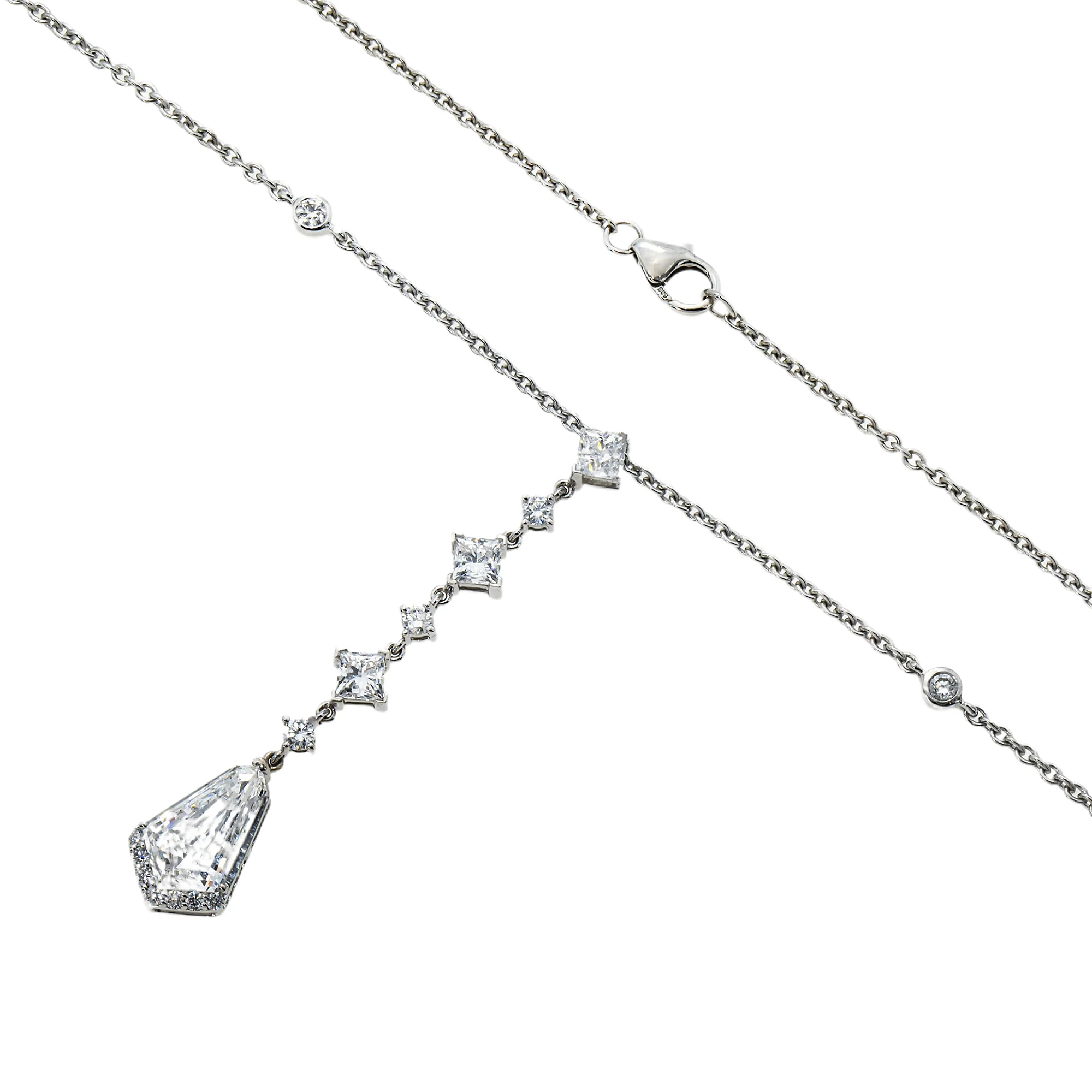 14K White Gold Kite & Princess Cut Diamond Drop Necklace 6.09ct - Image 4