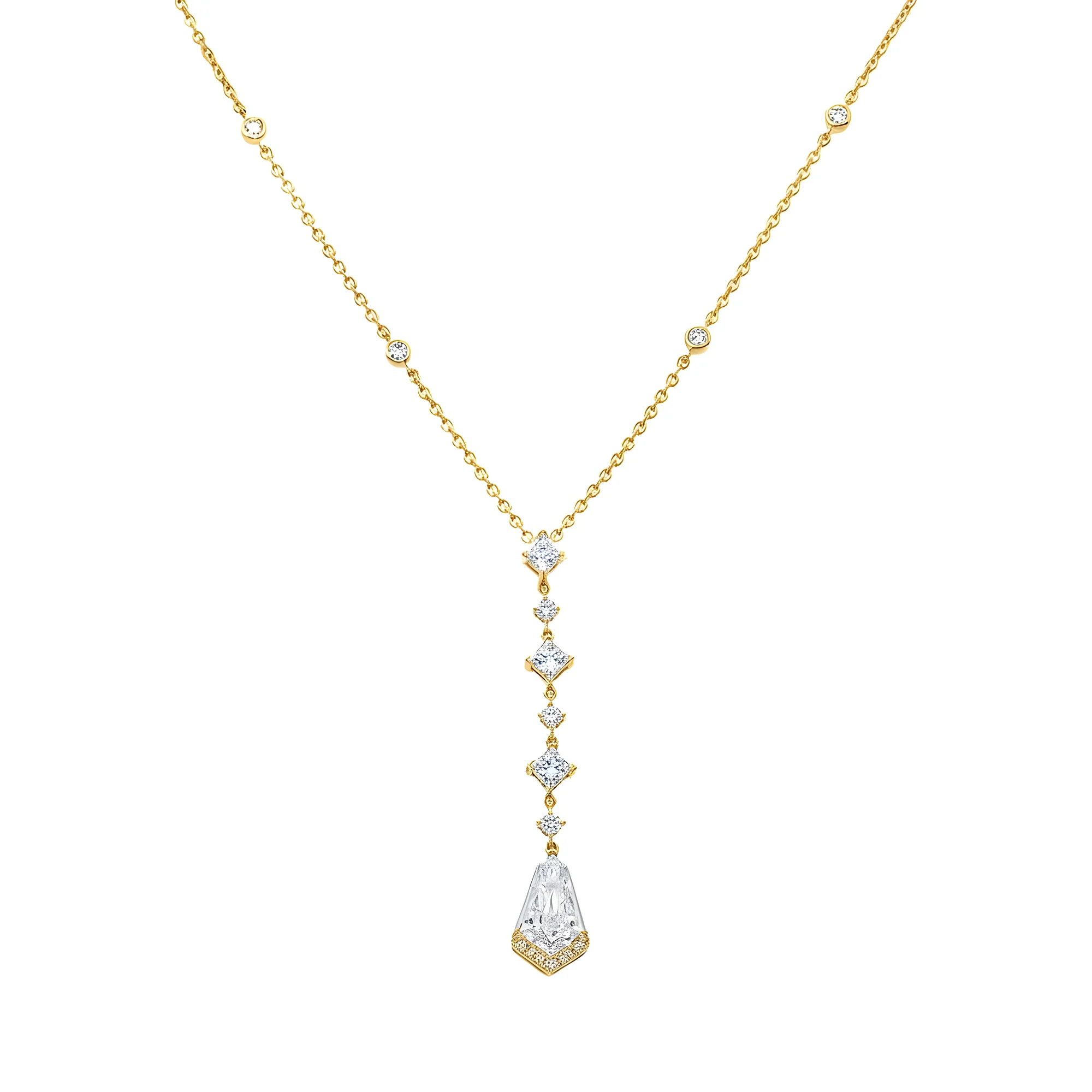 14K White Gold Kite & Princess Cut Diamond Drop Necklace 6.09ct - Image 5