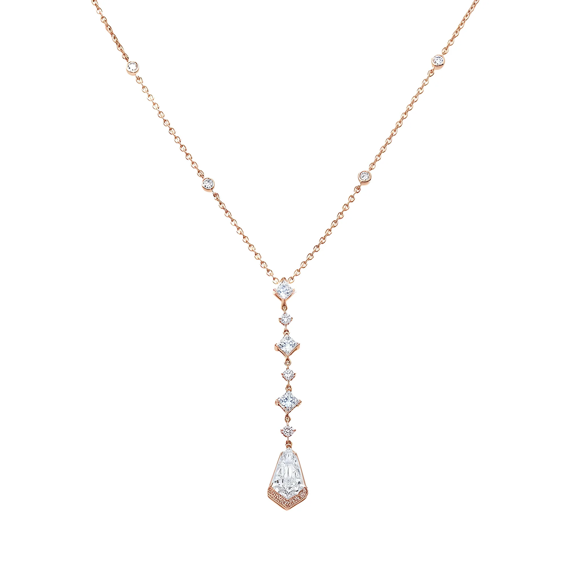 14K White Gold Kite & Princess Cut Diamond Drop Necklace 6.09ct - Image 7