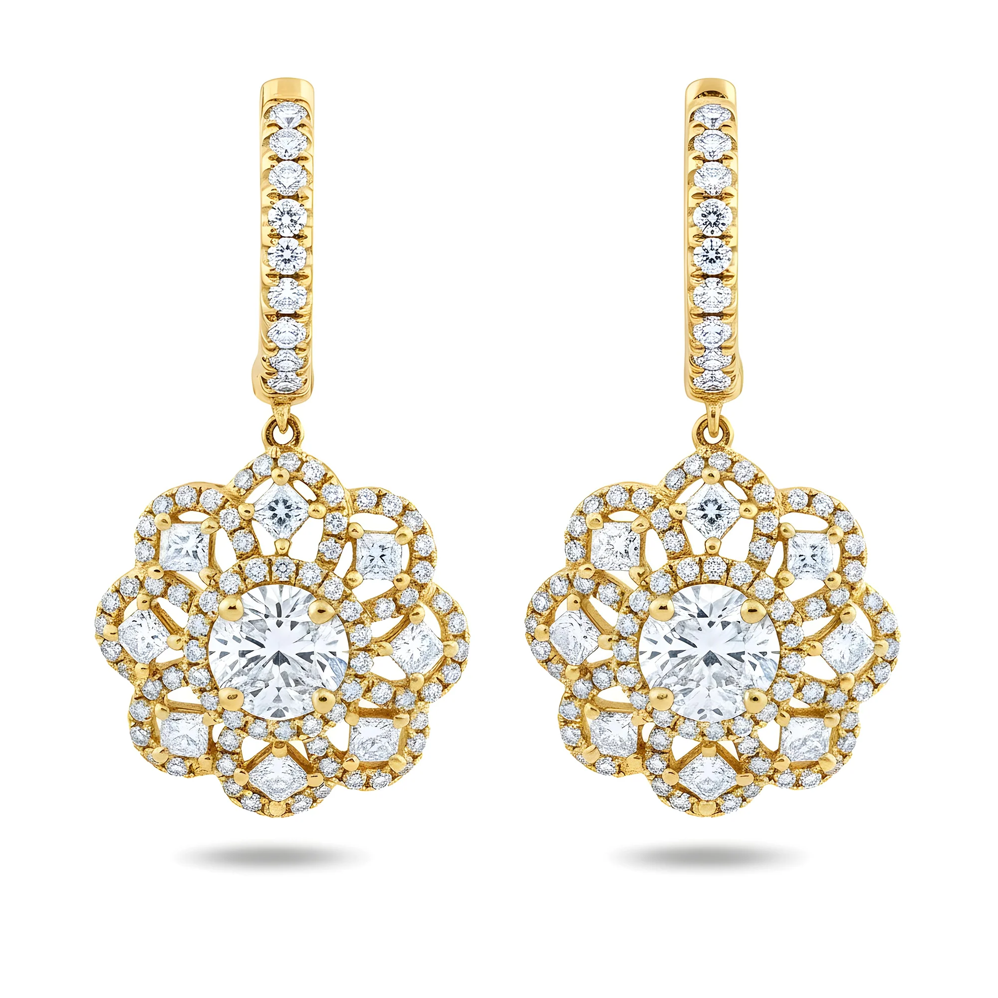 14K White Gold "Lace de Lumiere" Diamond Flower Drop Earrings 3.47ctw - Image 4