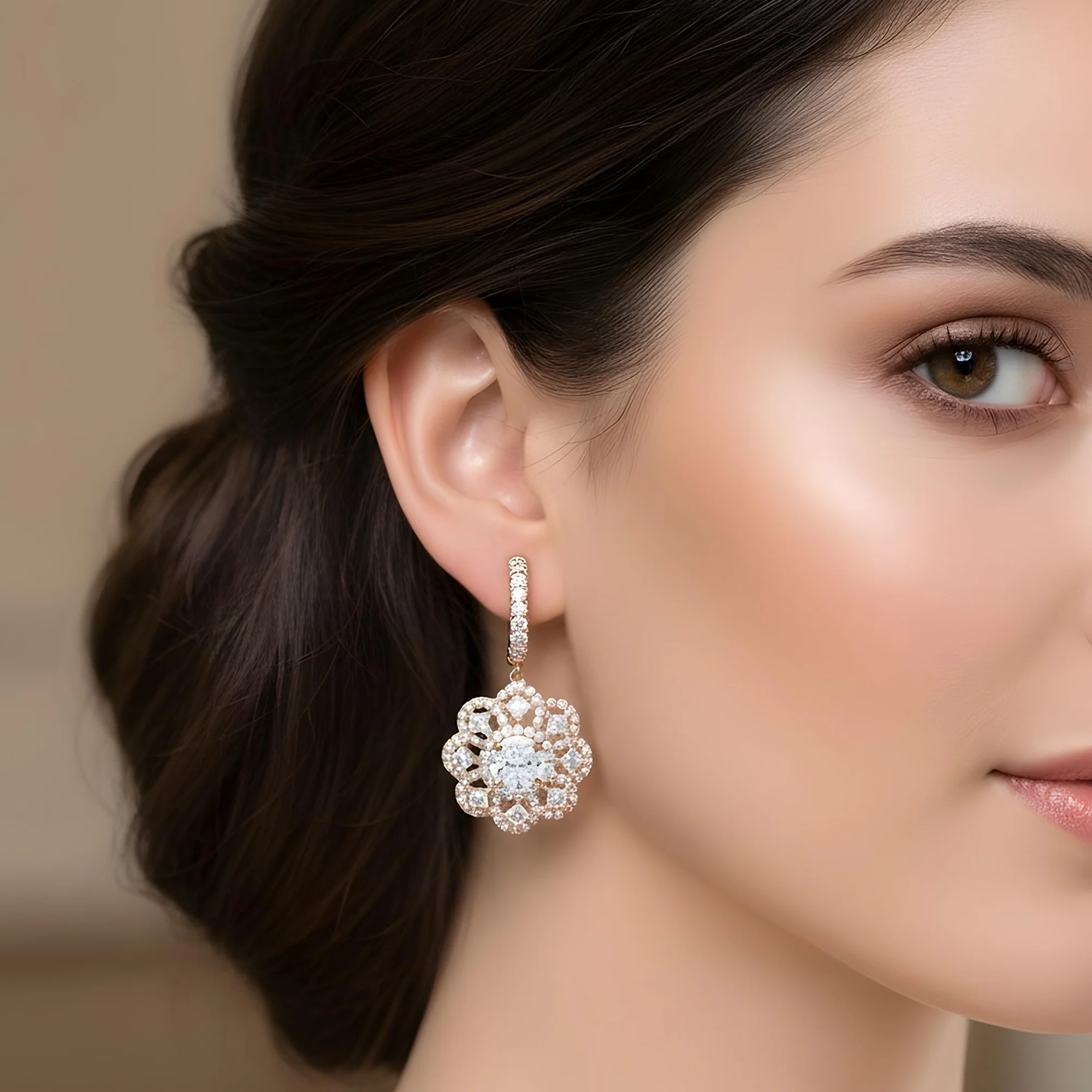 14K White Gold "Lace de Lumiere" Diamond Flower Drop Earrings 3.47ctw - Image 7