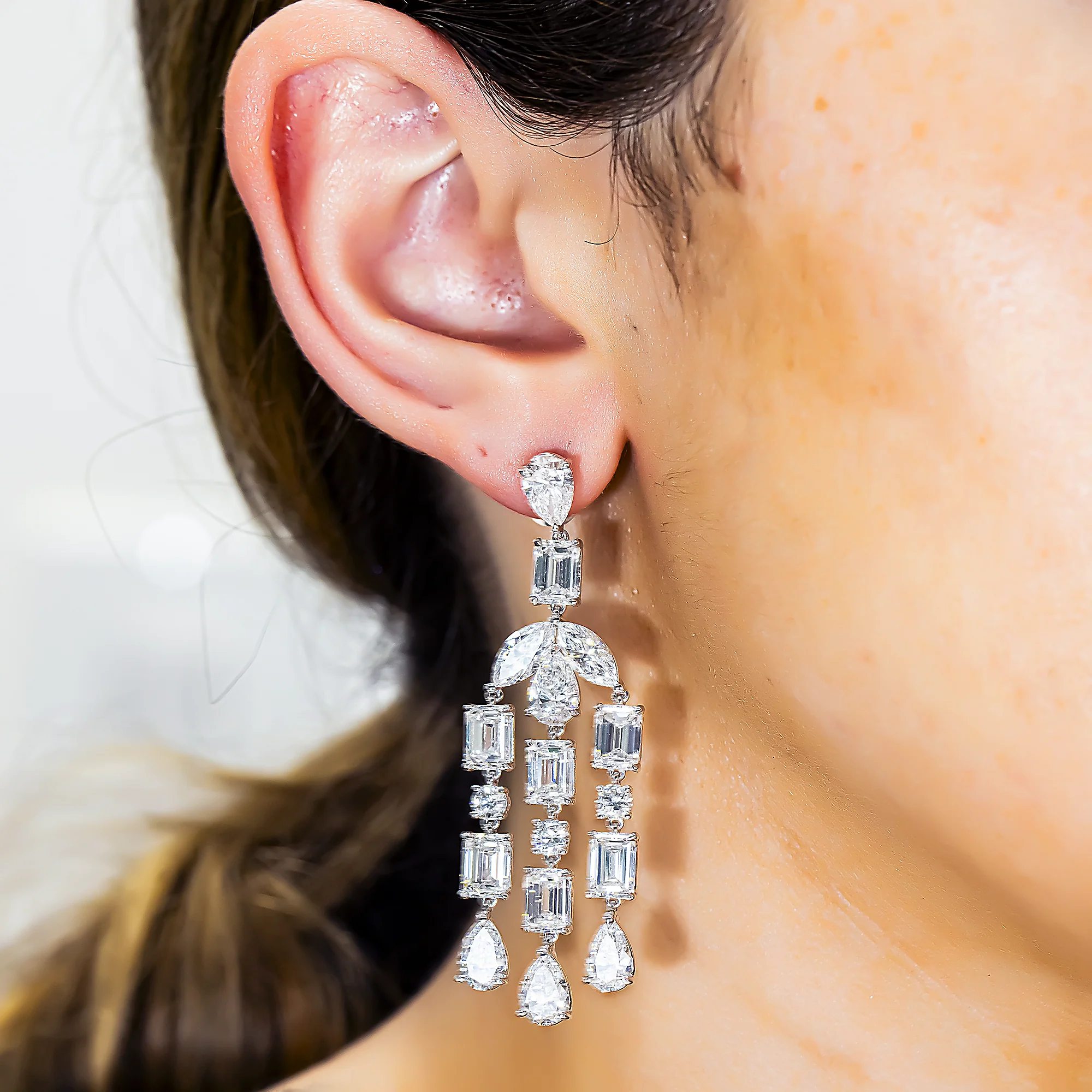 10K White Gold Multi Cut Diamond Drop Earrings 28.82ctw - Image 2
