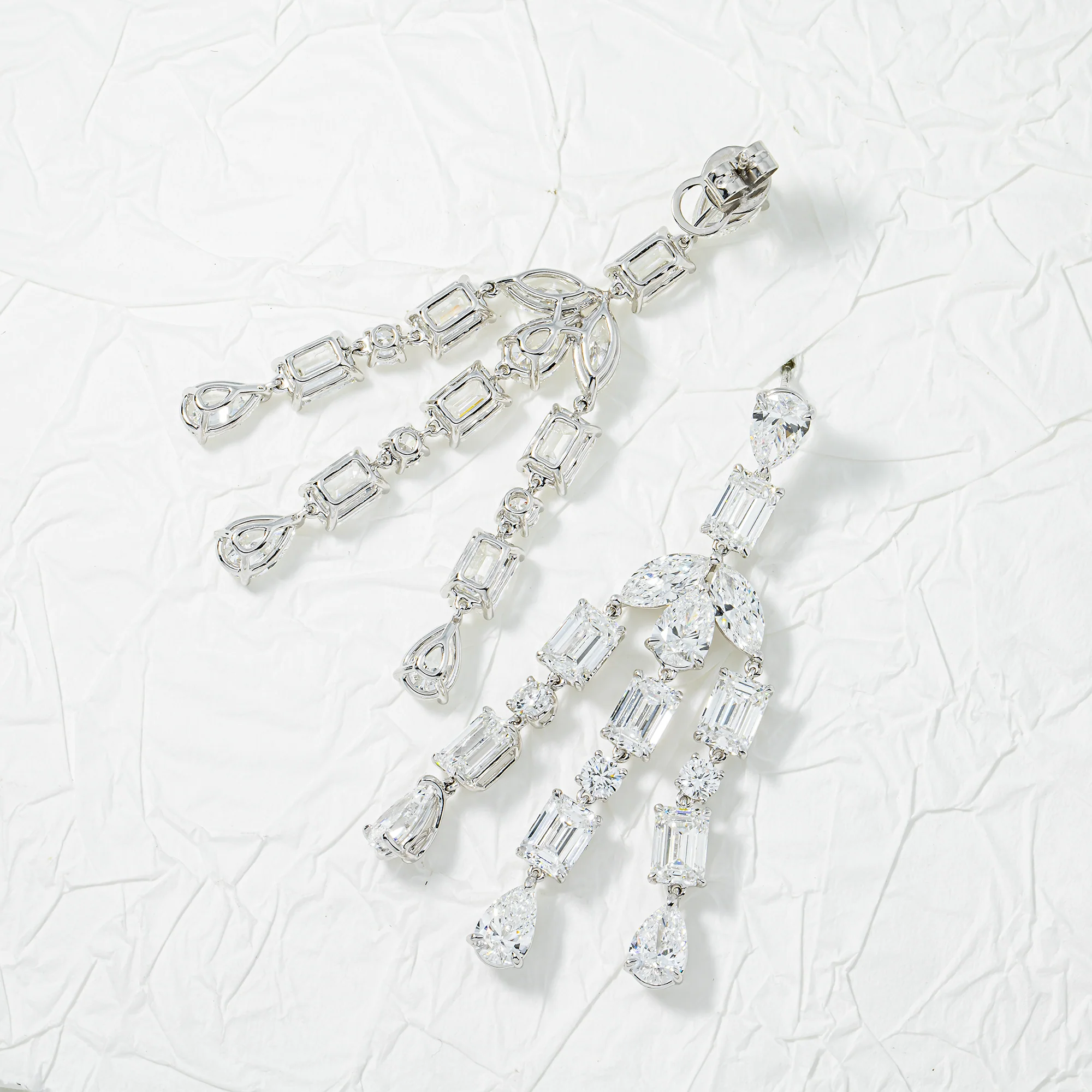 10K White Gold Multi Cut Diamond Drop Earrings 28.82ctw - Image 3