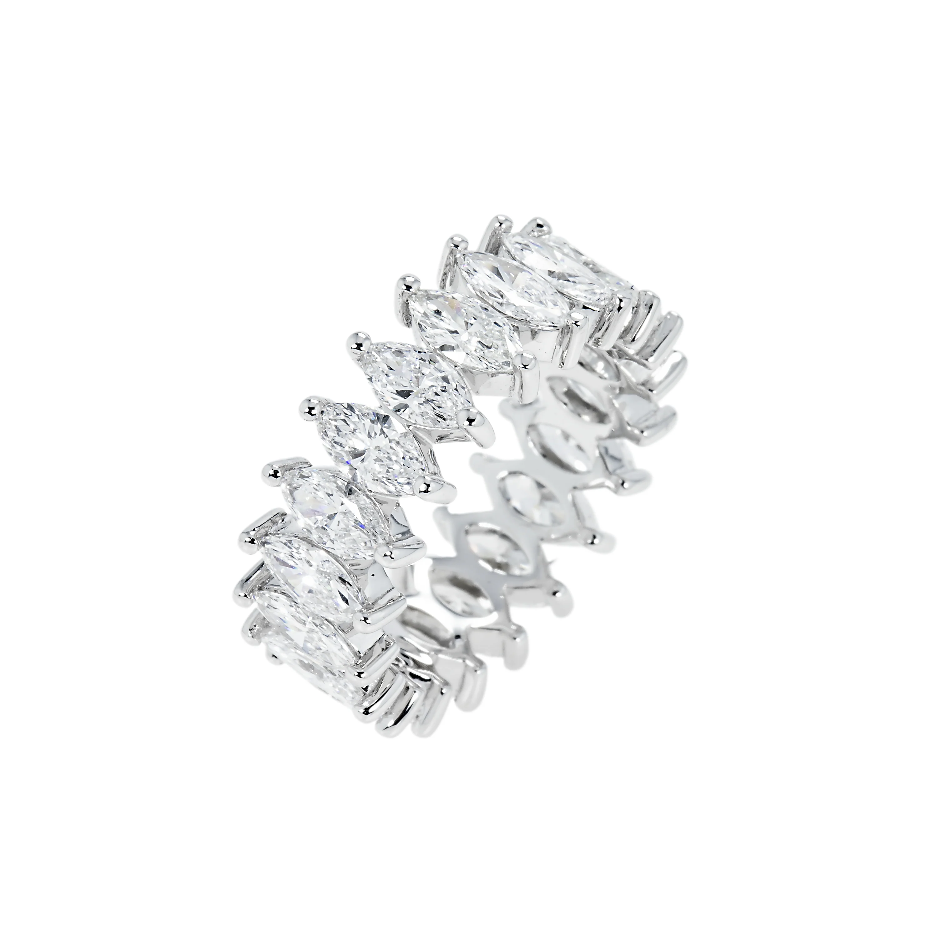 14K White Gold Marquise Cut Diamond Eternity Ring 4.39ct (size 6-7.5) - Image 4