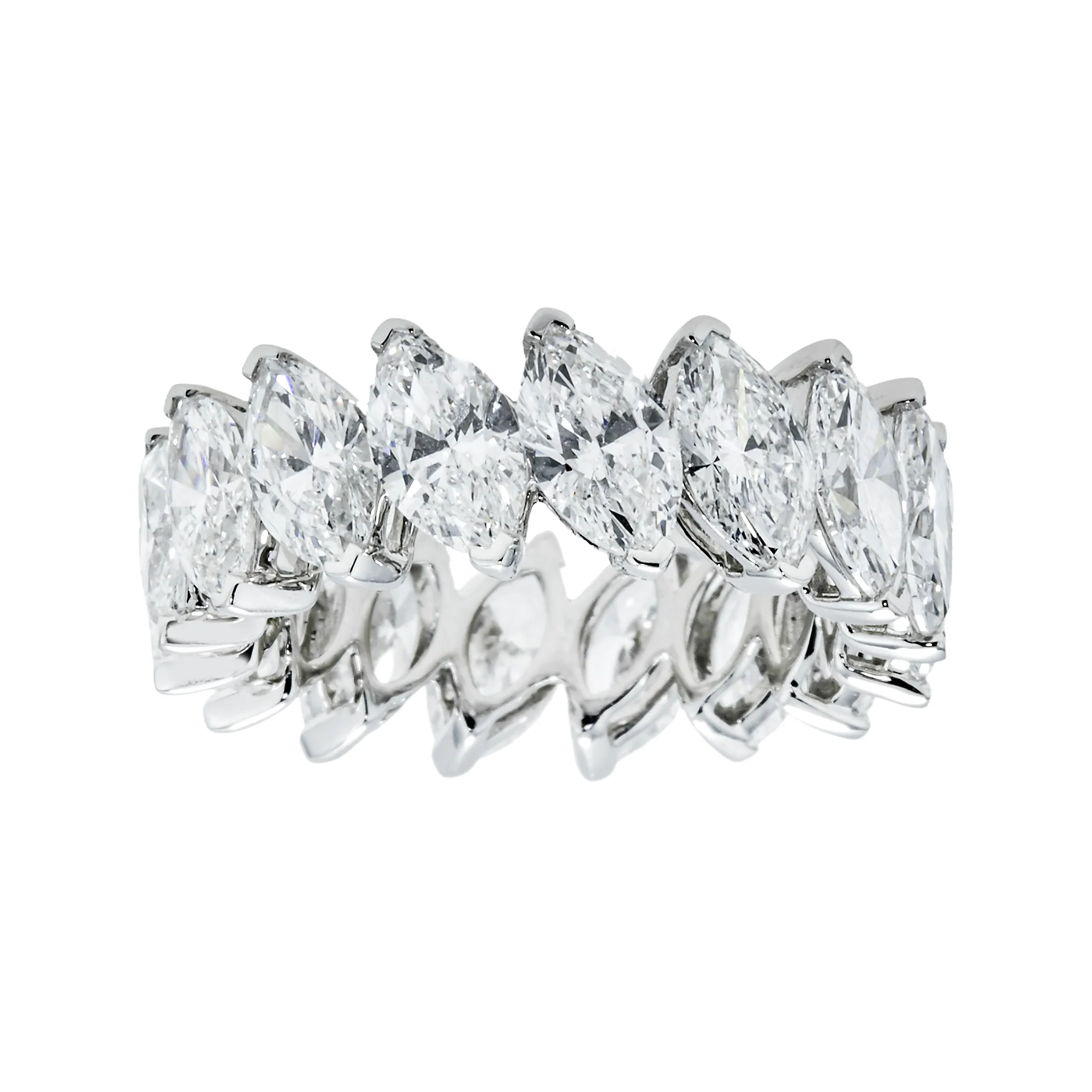 14K White Gold Marquise Cut Diamond Eternity Ring 8.21ct (size 6.75)