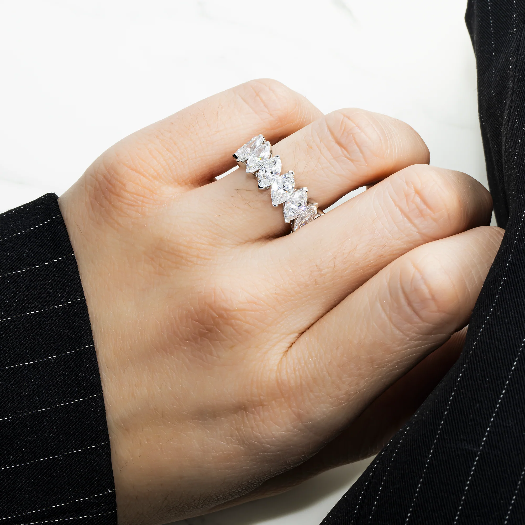 14K White Gold Marquise Cut Diamond Eternity Ring 8.21ct (size 6.75) - Image 2