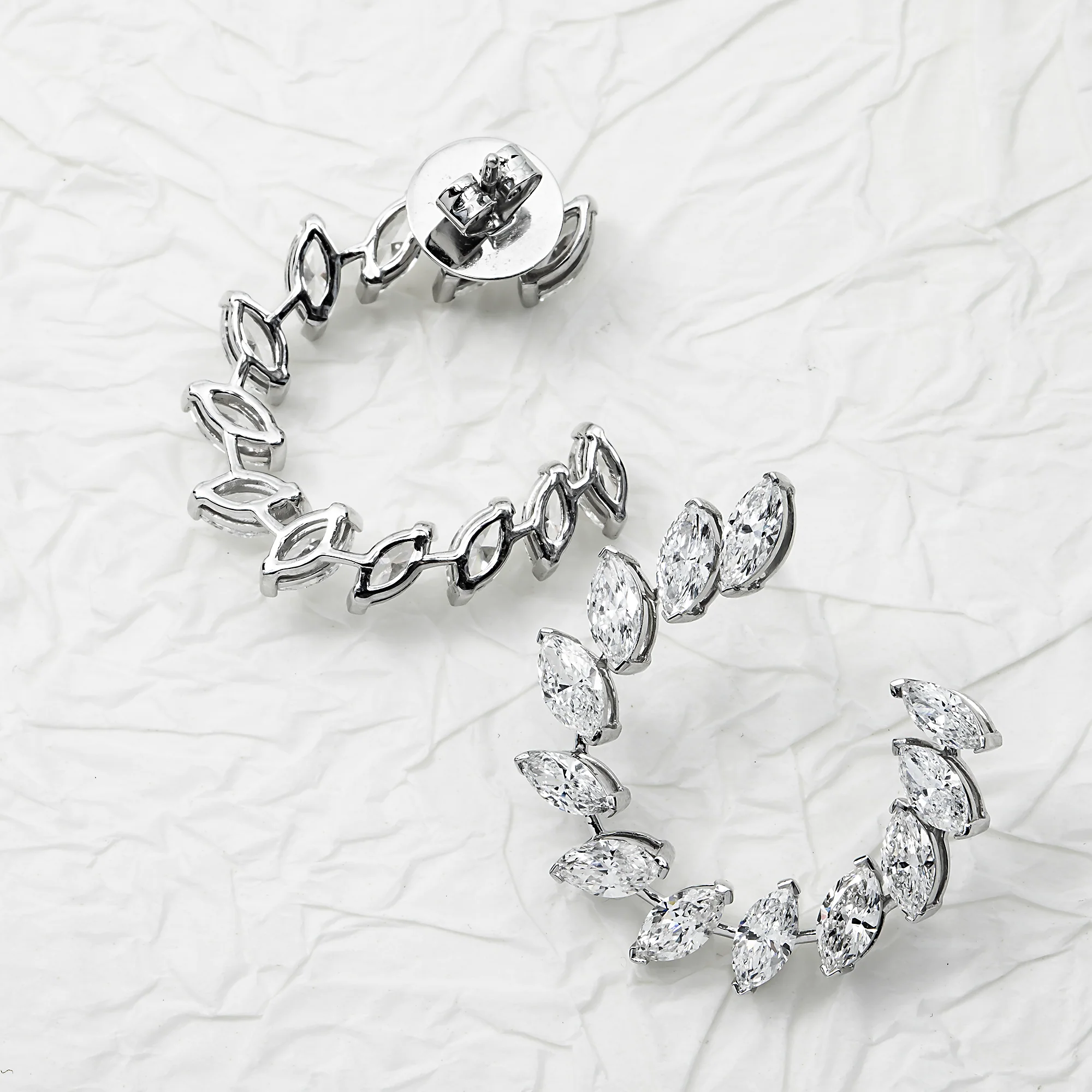 14K White Gold Marquise Cut Diamond Open Hoop Earrings 5.92ctw - Image 3