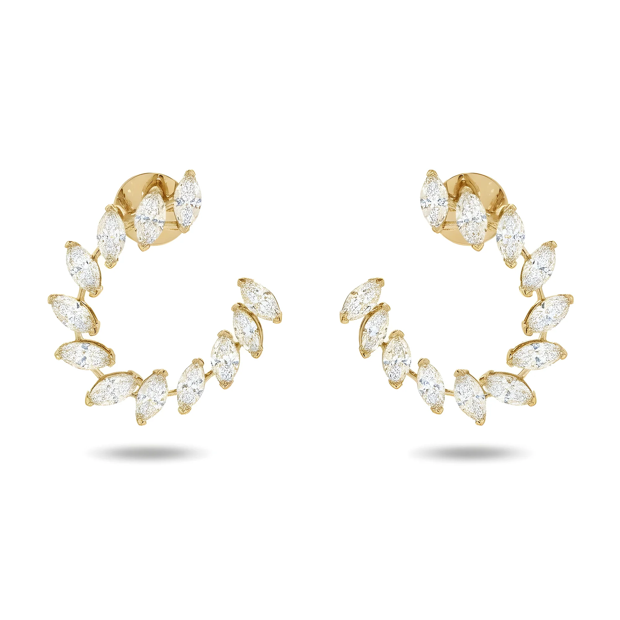 14K White Gold Marquise Cut Diamond Open Hoop Earrings 5.92ctw - Image 4