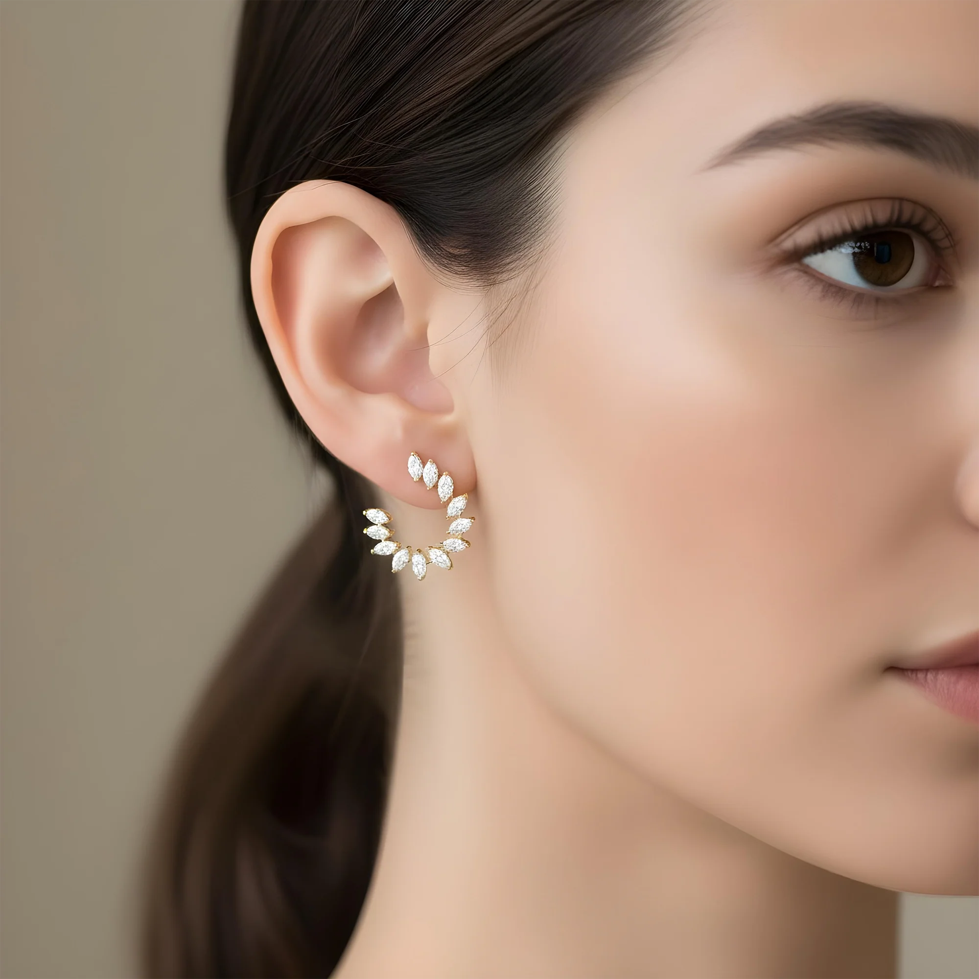14K White Gold Marquise Cut Diamond Open Hoop Earrings 5.92ctw - Image 5